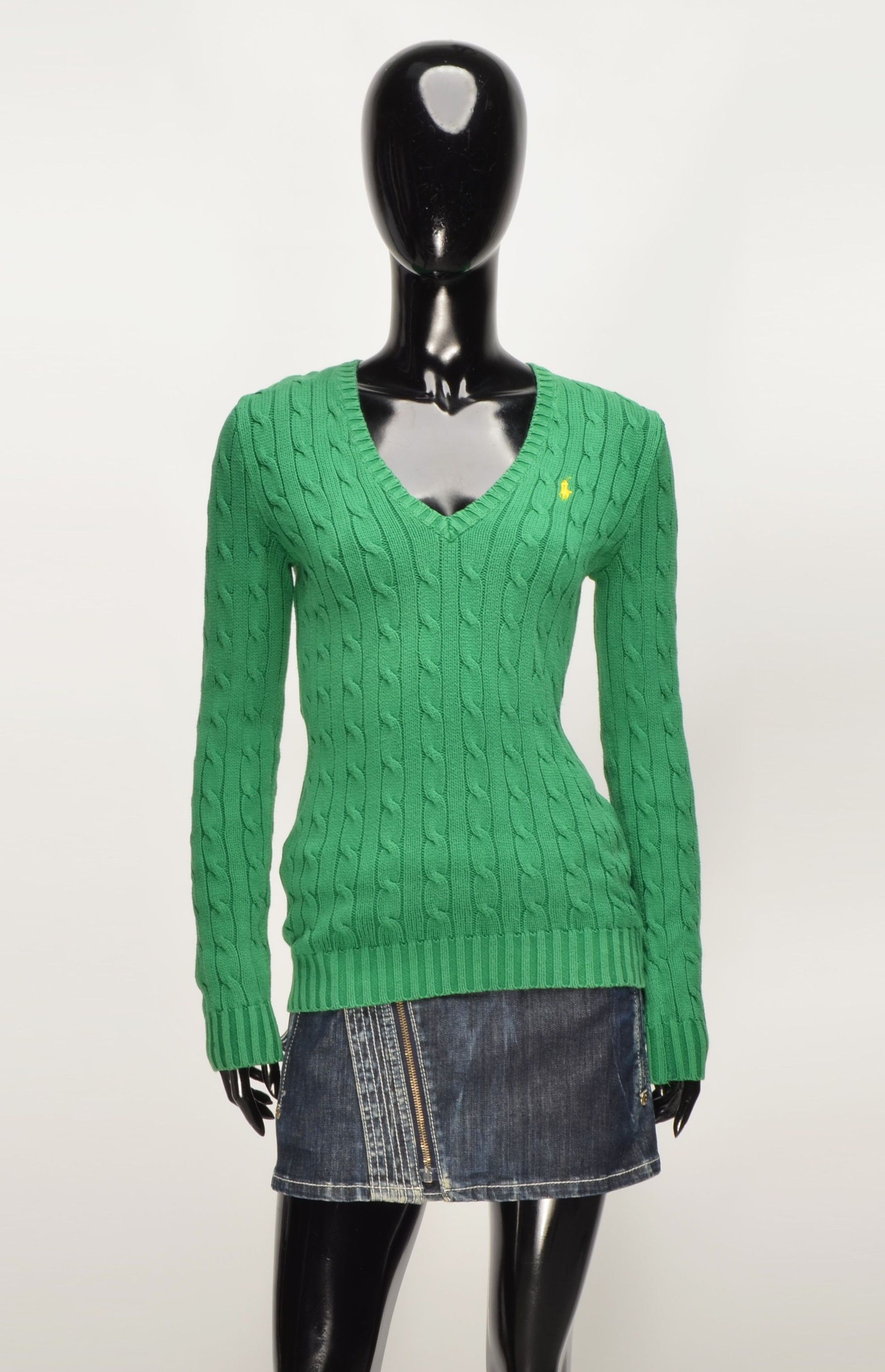 Polo Ralph Lauren Vintage Polo Ralph Lauren Chunky Knit V-Neck Jumper Size XS / US 0-2 / IT 36-38 - 1 Thumbnail