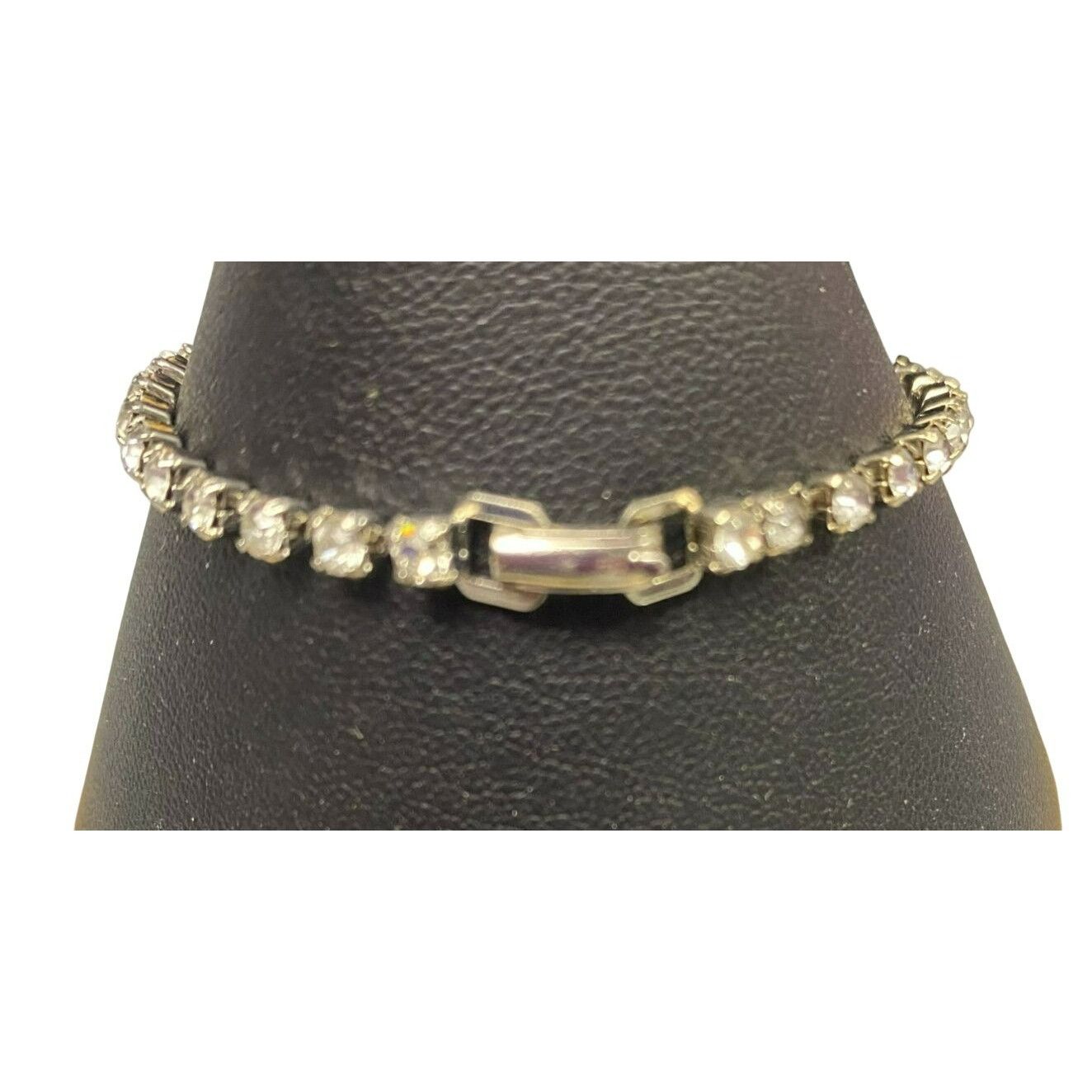 Other Vintage Art Deco Silver Tone Rhinestone Tennis Bracelet 7-In Size ONE SIZE - 2 Thumbnail