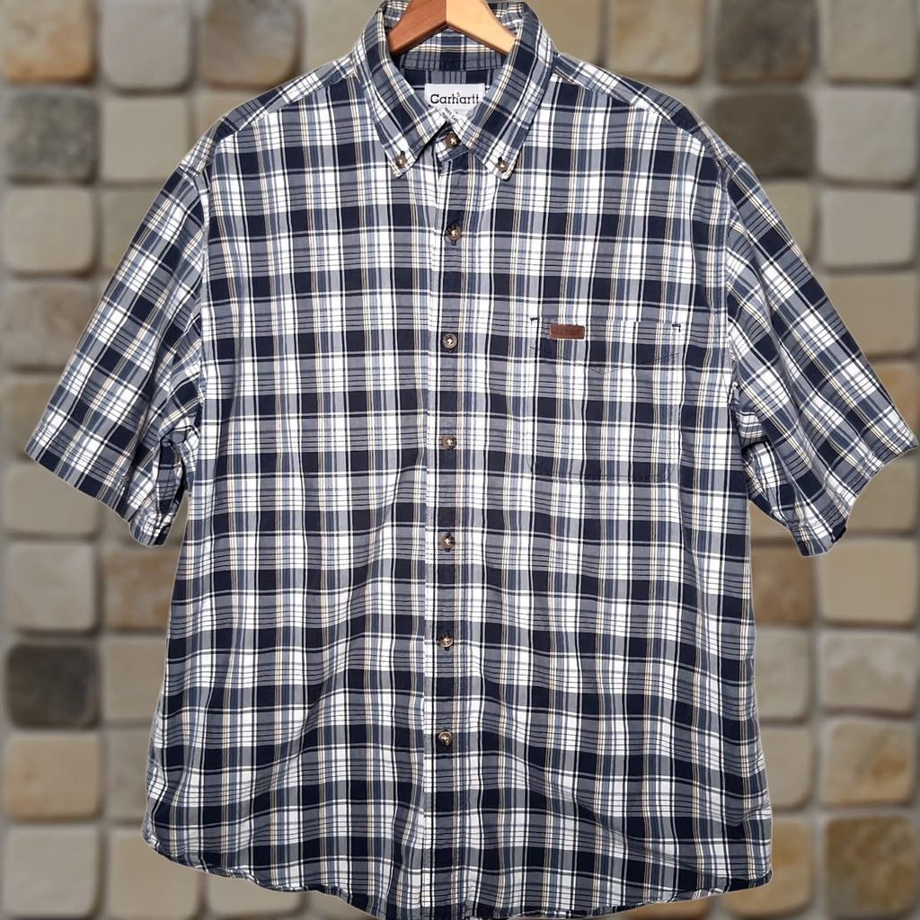 Carhartt Carhartt Button Down Shirt Men L Blue White Plaid Cotton Business Casual Work Size US L / EU 52-54 / 3 - 1 Thumbnail