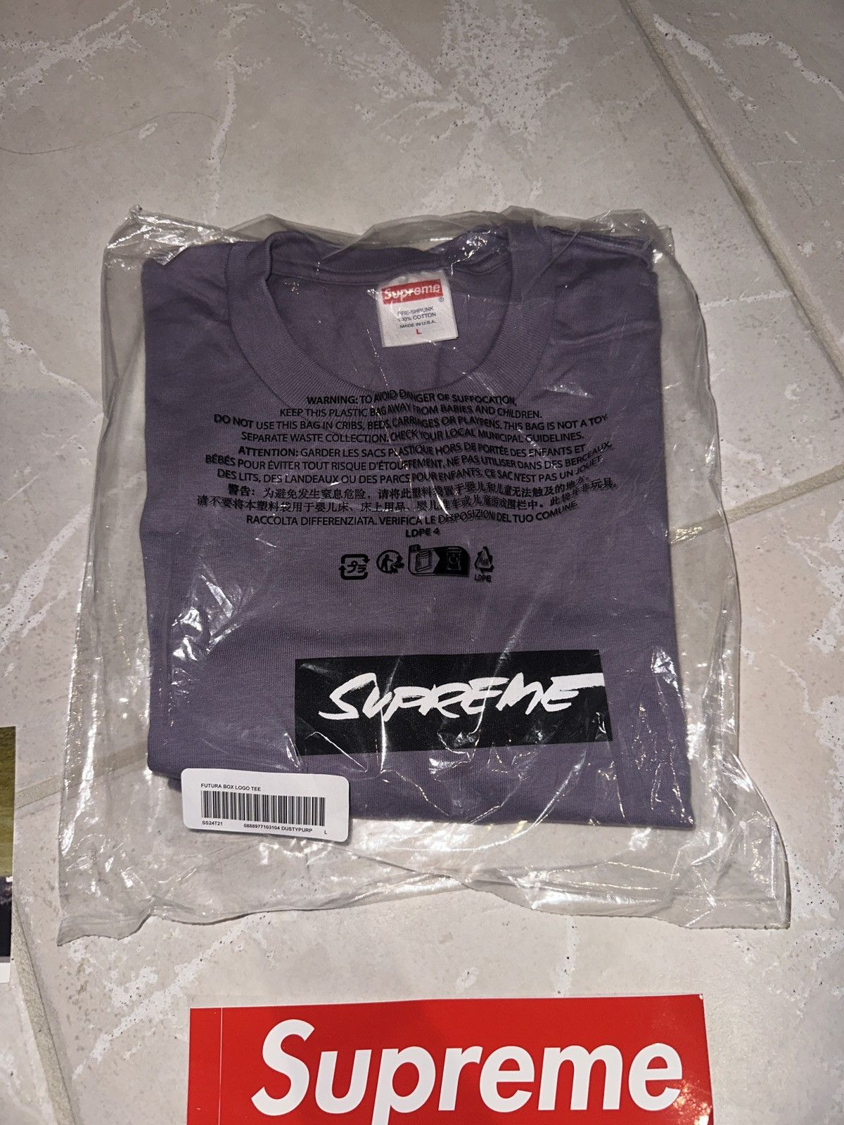 image of Futura Box Logo Tee - Large - Dusty Purple, Men's