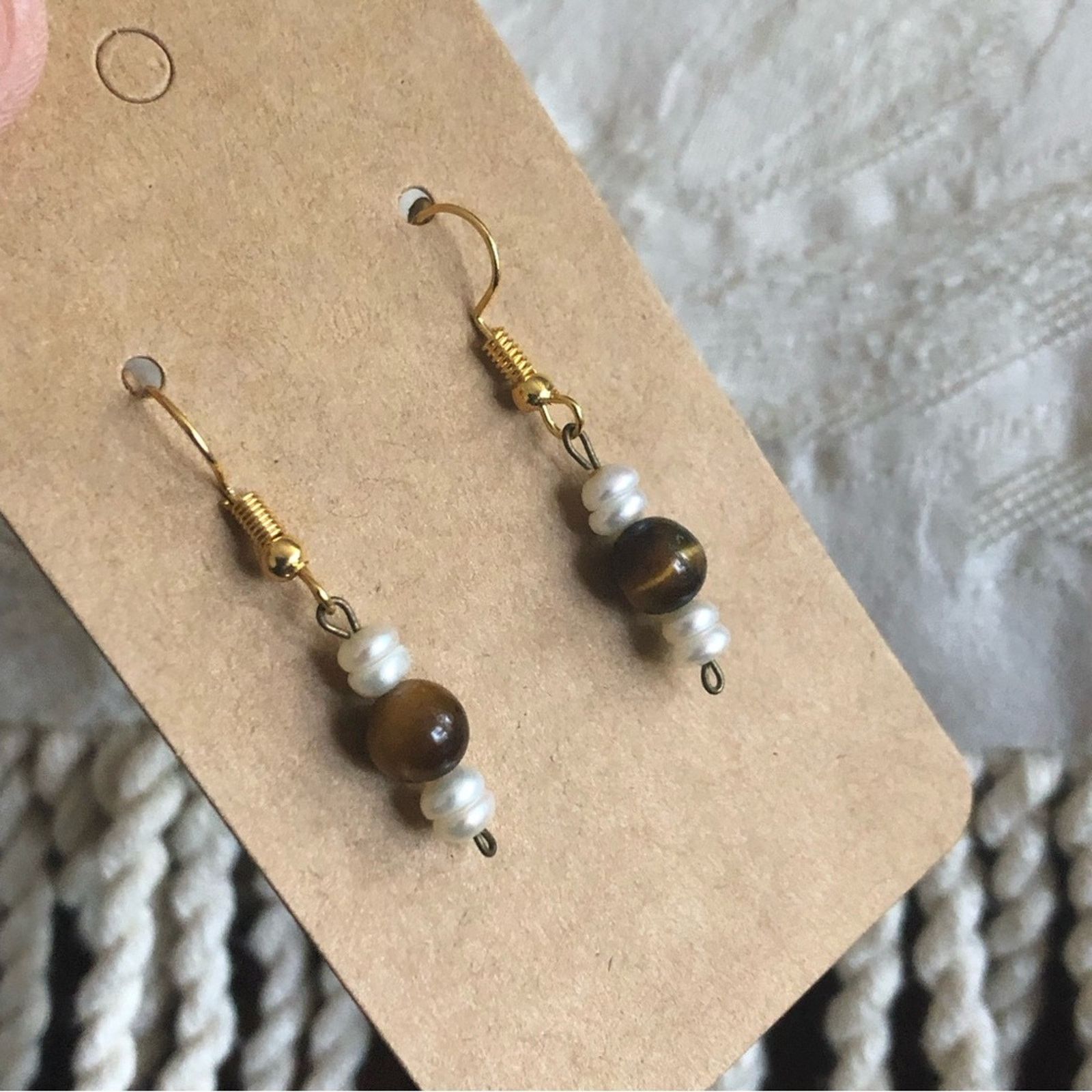 Vintage Vintage genuine tiger eye faux pearl dangle earrings Size ONE SIZE - 2 Thumbnail