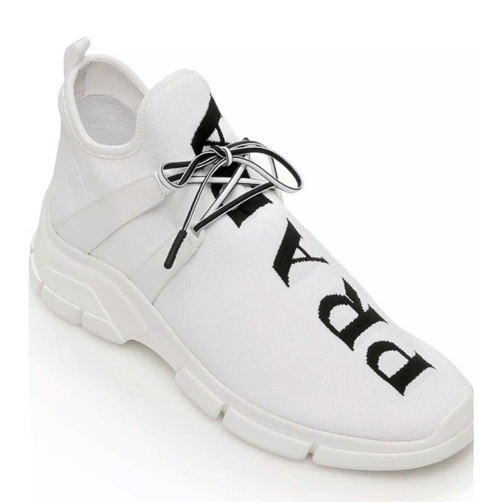 Prada Prada Mens XY Logo Sock White Black Knit Flat Trainer Size US 13 / EU 46 - 1 Thumbnail