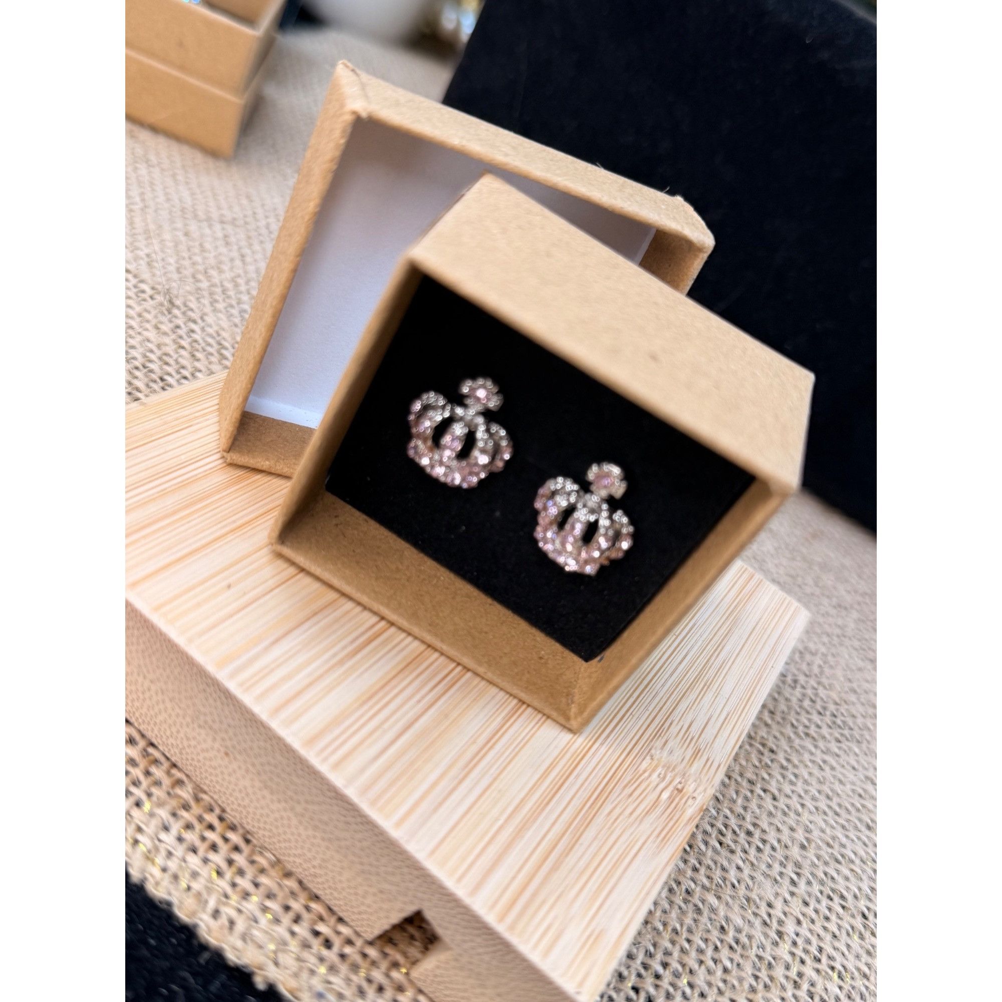Other Crown Shaped Crystal Stud Earrings In Gift Box Size ONE SIZE - 2 Thumbnail