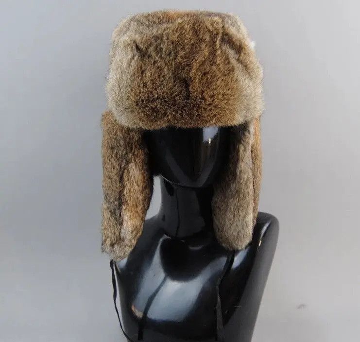 Other Warm Natural Rabbit Fur Bomber Hat With Earflaps Size ONE SIZE - 1 Thumbnail