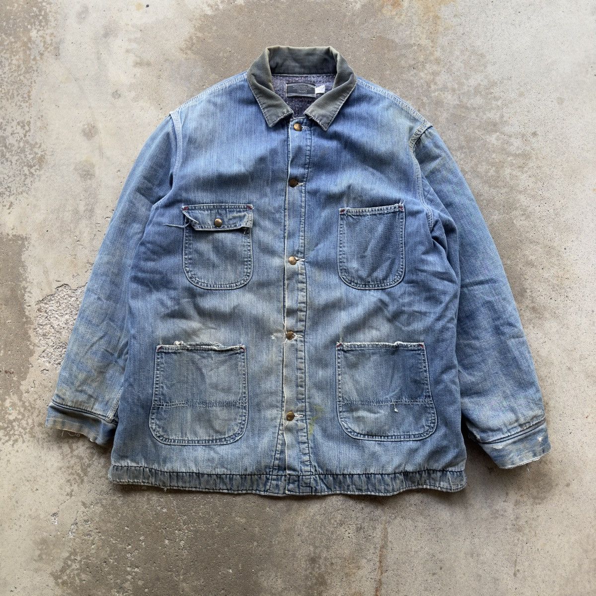 image of Made In USA x Sears Vintage 70's Thrashed Sears Work ‘N Leisure Denim Chore Coat in Blue (Size XL)