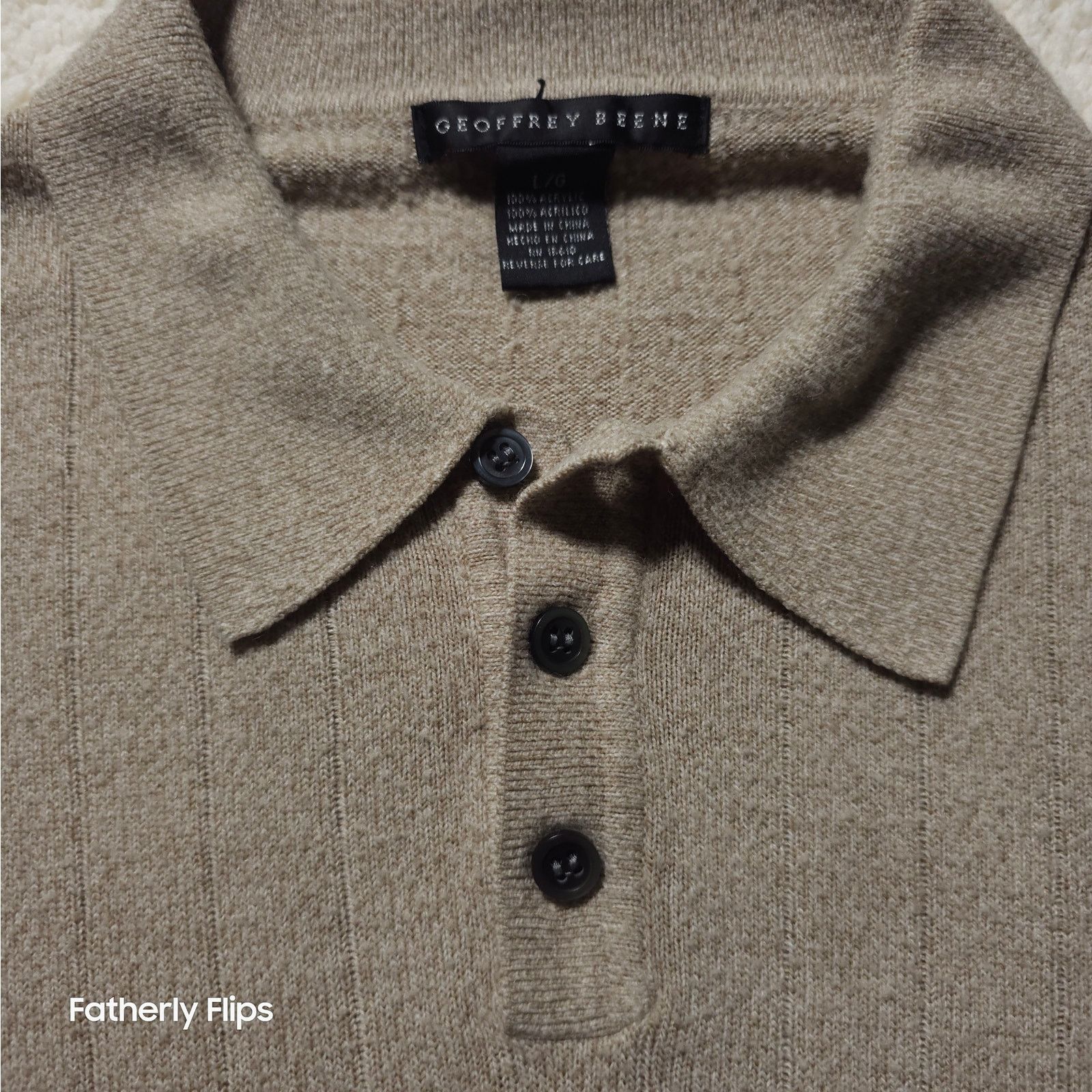 Geoffrey Beene Geoffrey Beene Men's Large Tan Ribbed Long Sleeve Polo Shirt Size US L / EU 52-54 / 3 - 2 Thumbnail
