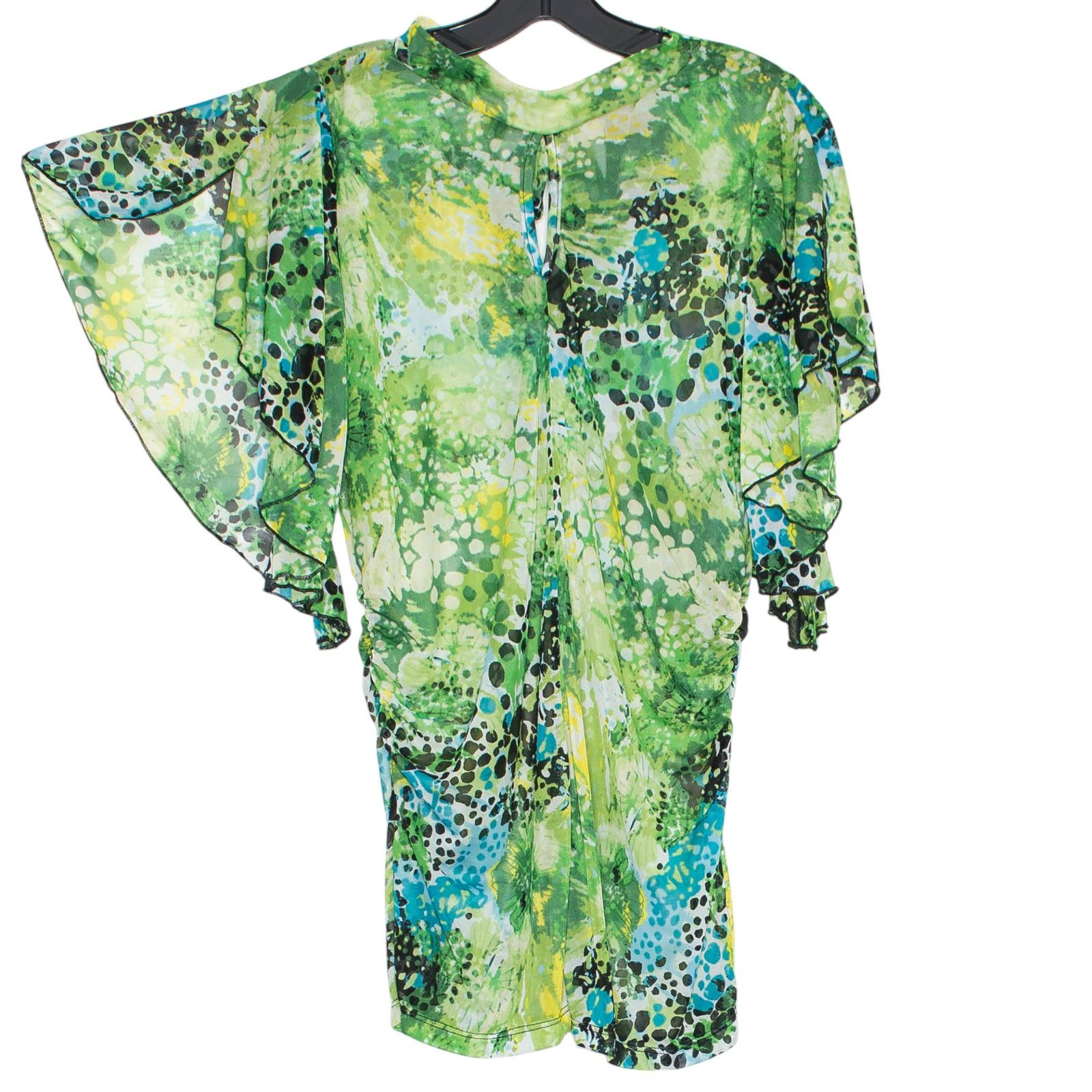 Other Y2K Top Butterfly Sleeve Ruched Abstract Sheer Green 14/16 Size XL / US 12-14 / IT 48-50 - 2 Thumbnail