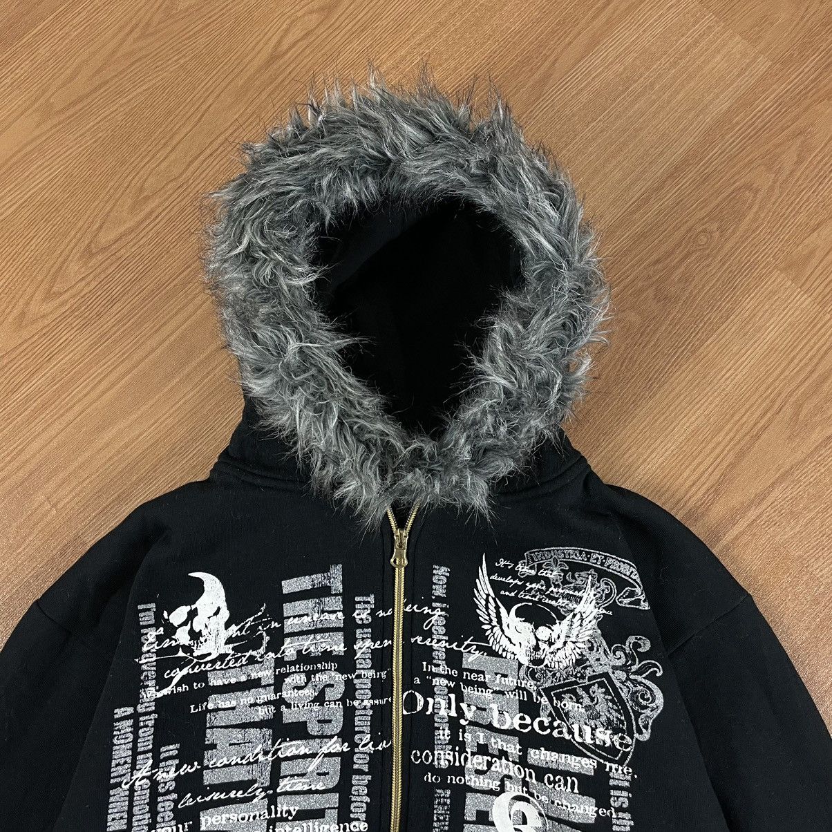 14th Addiction × Japanese Brand × Le Grande Bleu (L.G.B.) 2000s Fur Zip Hoodie Poem Lgb Style Size US M / EU 48-50 / 2 - 4 Thumbnail