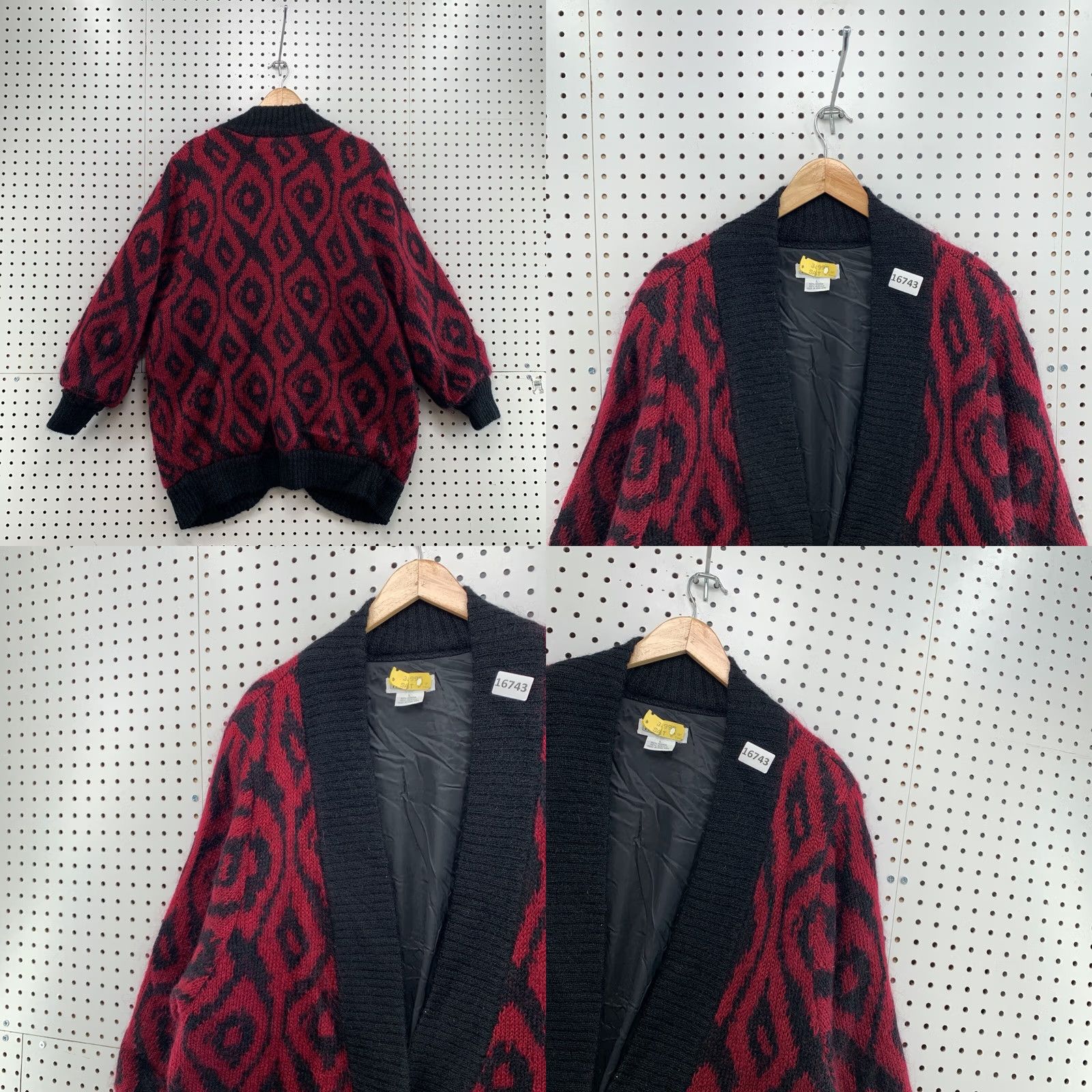 Vintage VINTAGE Cardigan Sweater Womens Large Mohair Blend Argyle One Button Red Long Sleeve Size L / US 10 / IT 46 - 8 Thumbnail