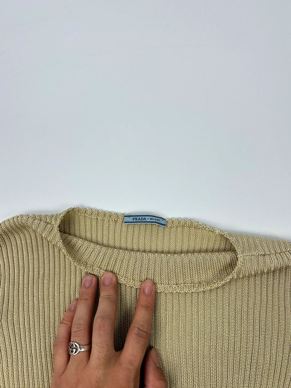 Prada Prada Milano SS1998 Silk Beige Gold Boat Neck Sweater Size M / US 6-8 / IT 42-44 - 2 Thumbnail
