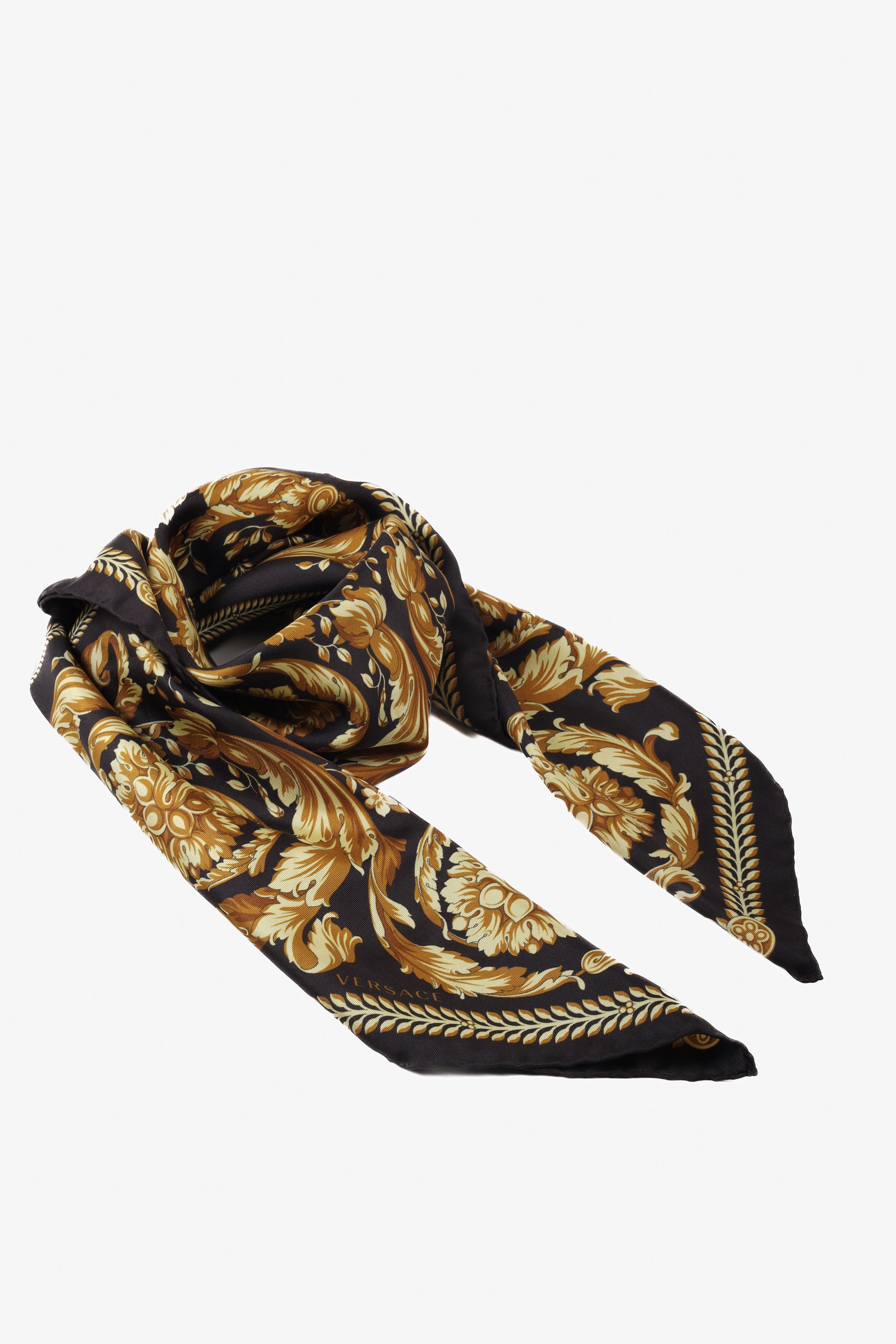 Versace Black and Gold Barocco Silk Scarf