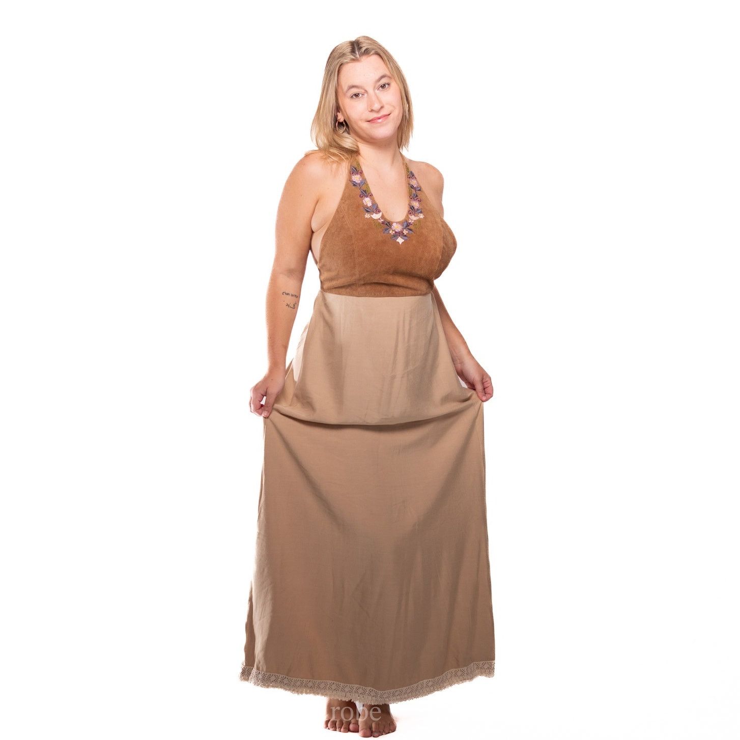 Vintage Vintage 1970s Suede Leather Flowy Dress Size M / US 6-8 / IT 42-44 - 6 Thumbnail