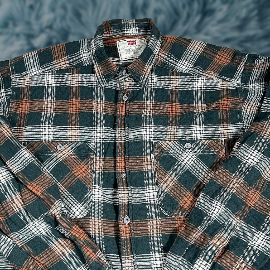 Levi's VINTAGE Levi’s Plaid Flannel Shirt L Men 90s Green Orange Baggy Button-Up Long Sleeve Size US L / EU 52-54 / 3 - 1 Thumbnail