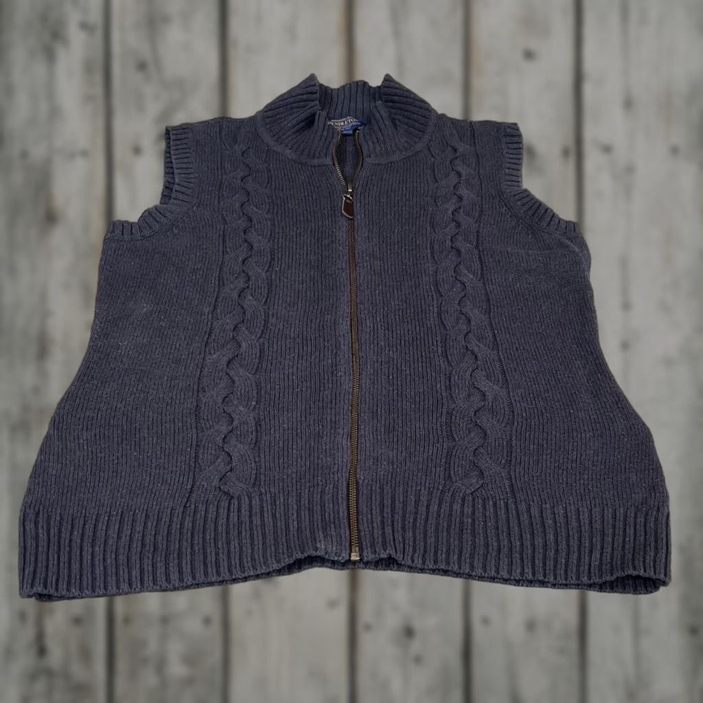 Pendleton Pendleton Sweater Vest Women’s Small Blue Mock Neck Full Zip Cable Knit Vest Size S / US 4 / IT 40 - 1 Thumbnail