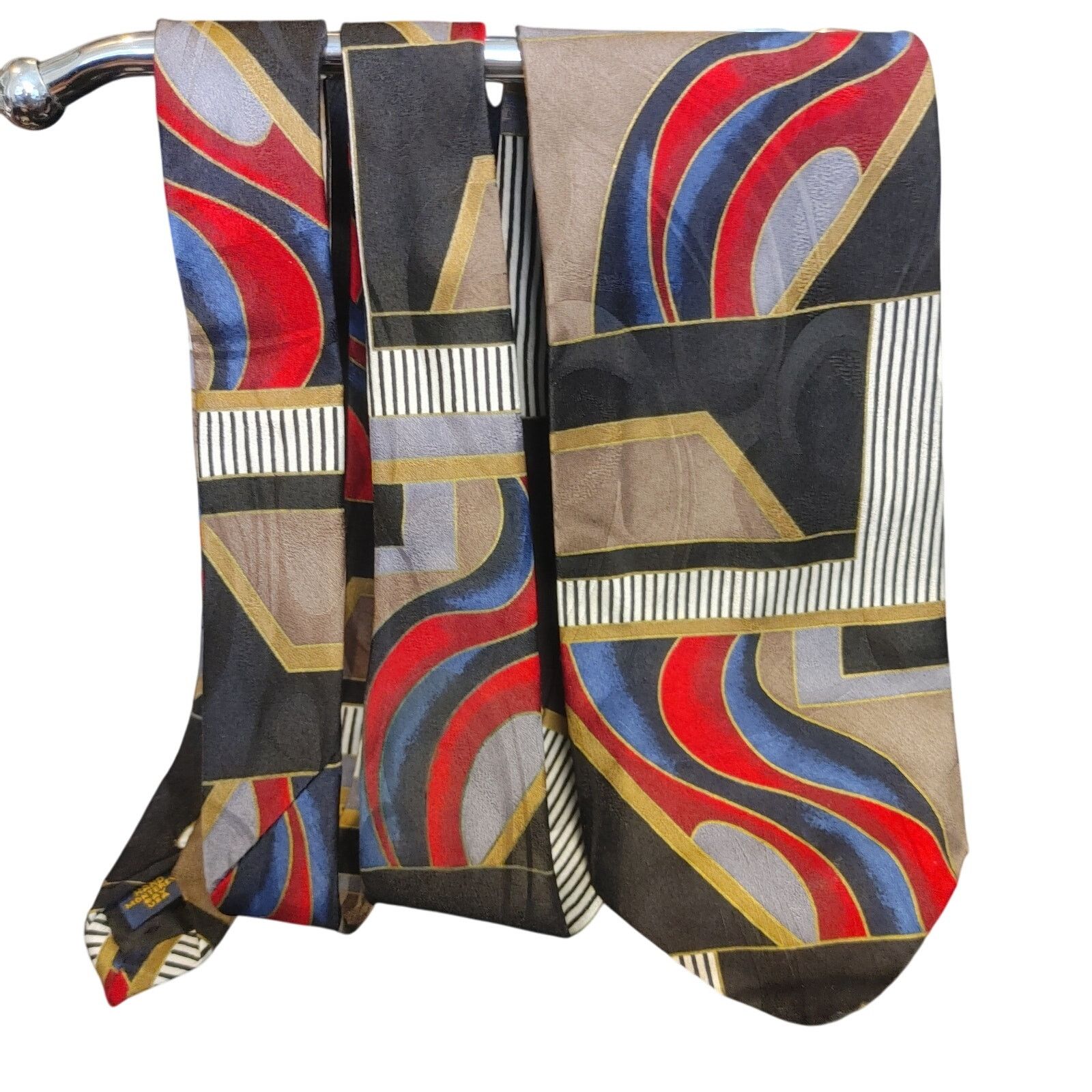 Other J. Blades Handmade Mens Silk OS Abstract Black/Beige/Red Tie Size ONE SIZE - 1 Thumbnail