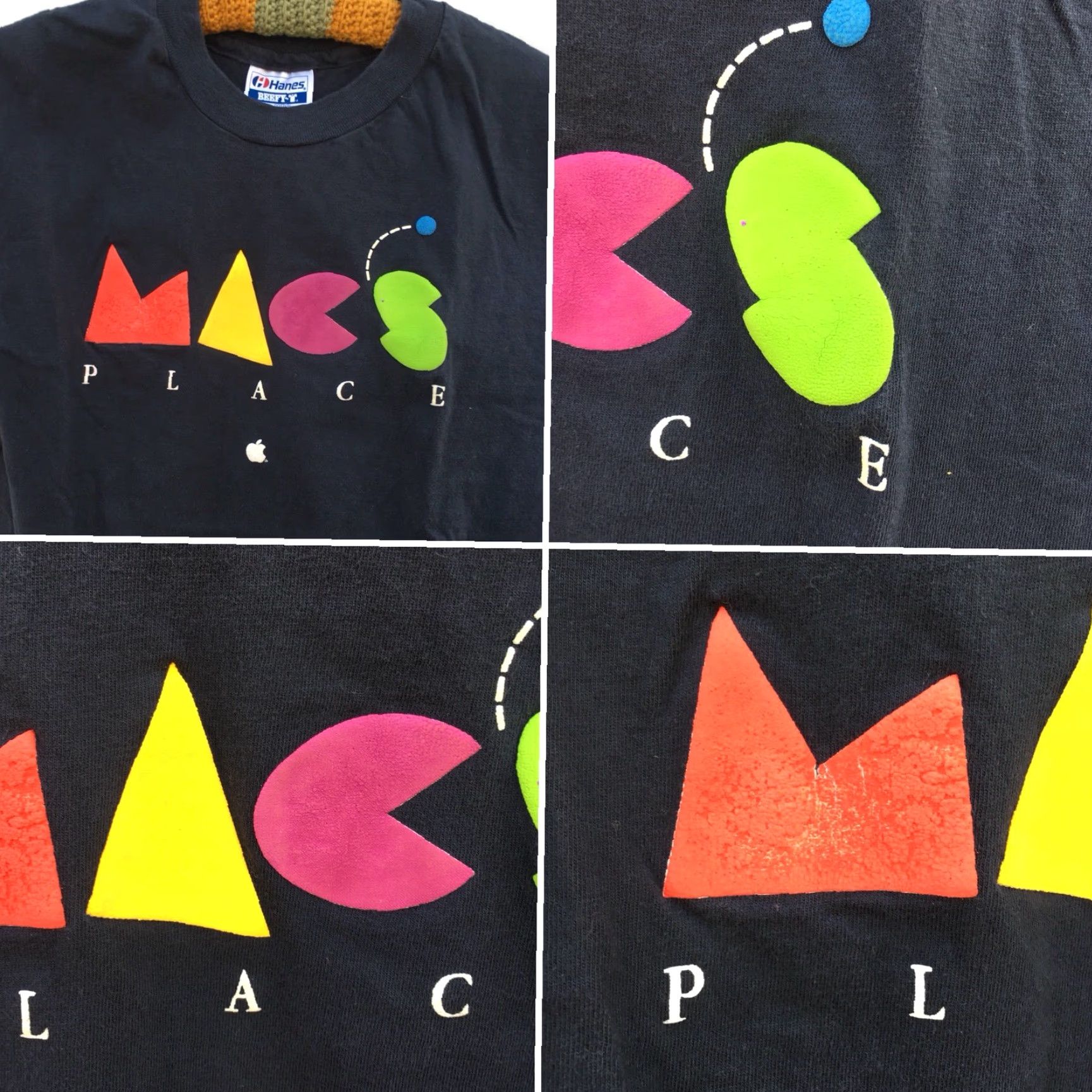 Hanes VINTAGE MACS PLACE T-Shirt Black 1980s Hanes M 38-40 Mens Graphic Tee Short Sleeve 100% Cotton Worldwide United States USA Secretary/Geek Size US M / EU 48-50 / 2 - 7 Thumbnail