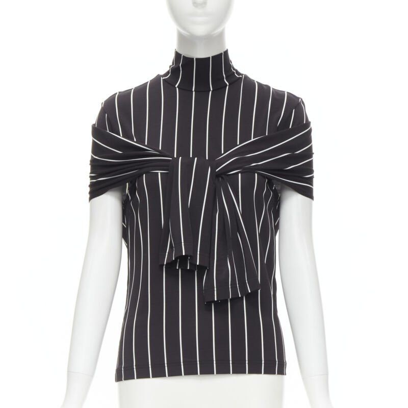 Balenciaga BALENCIAGA 2016 black white vertical stripe 2-way tie sleeve turtleneck top XS Size XS / US 0-2 / IT 36-38 - 1 Thumbnail