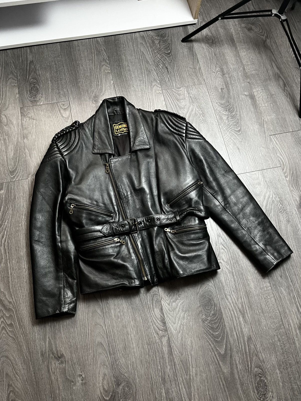 Genuine Leather Vintage 1990s Archival Leather Moto Jacket Oklahoma Buttons Size US M / EU 48-50 / 2 - 1 Thumbnail