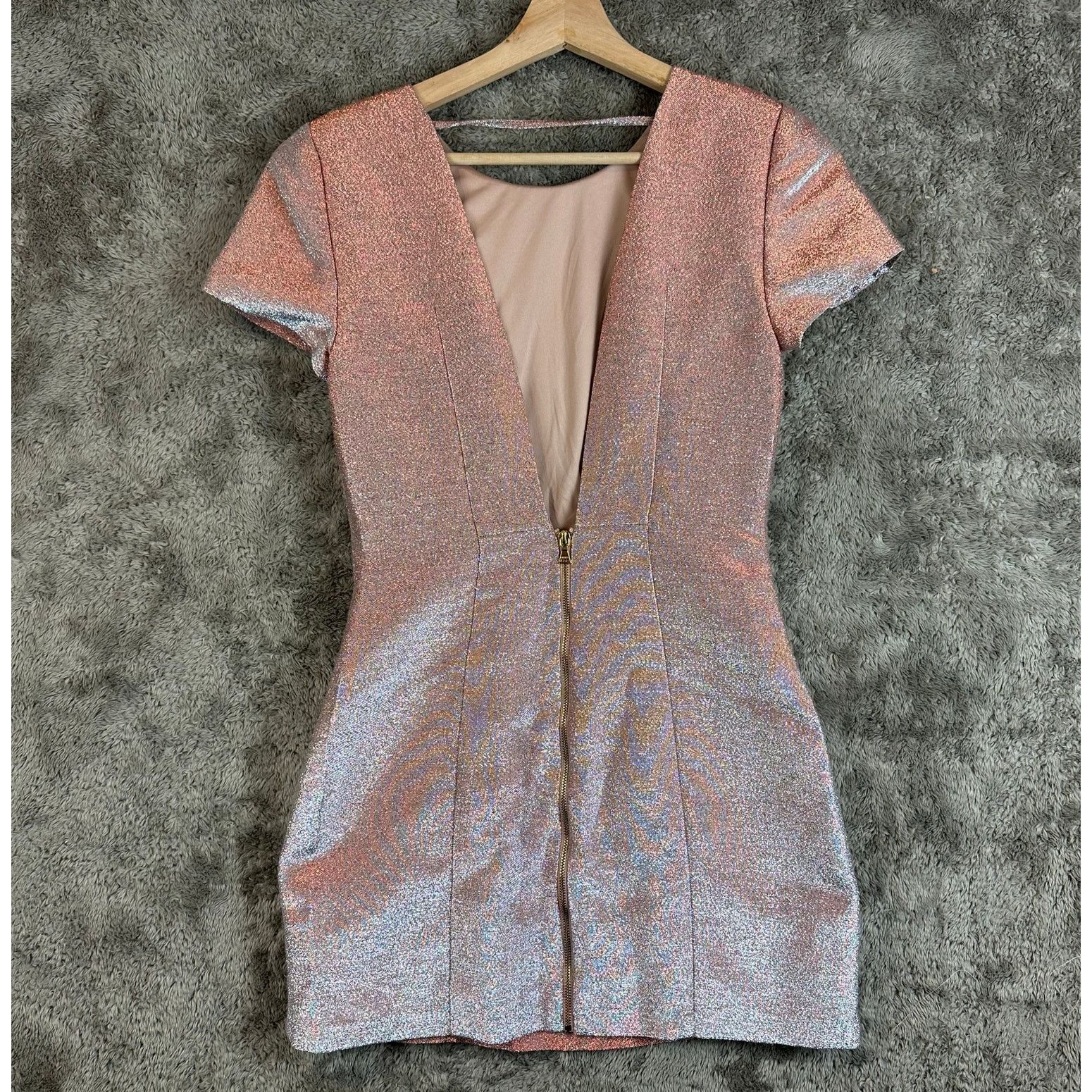 Express Express Metallic Rose Gold Pink Glitter Sheath Mini Dress 6 Size S / US 4 / IT 40 - 3 Thumbnail