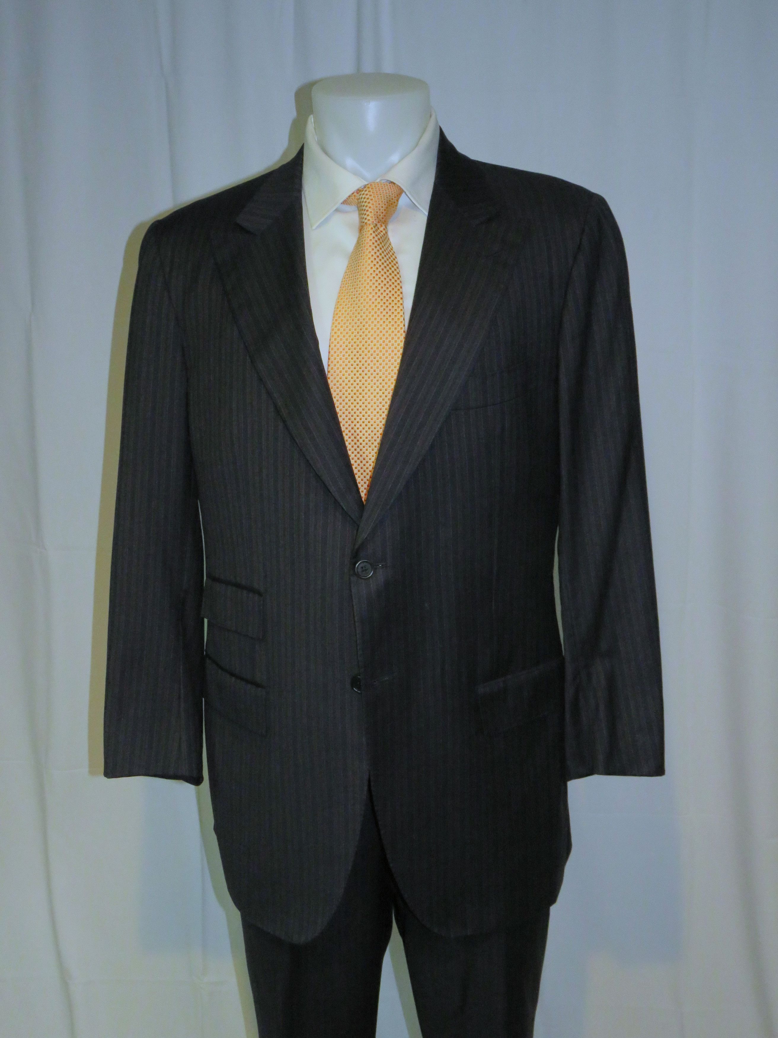 Bergdorf Goodman × Kiton Custom Made Super 200 Blue Striped Two Button Suit 43R Size 42R - 3 Thumbnail