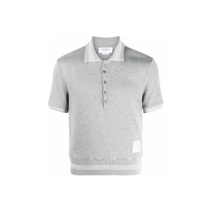 Thom Browne Thom Browne Gray Striped Knit Polo Shirt Size US L / EU 52-54 / 3 - 1 Thumbnail
