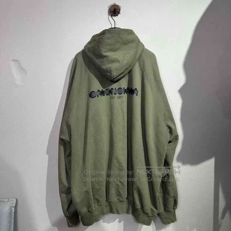 Balenciaga Balenciaga Olive Green Hooded Sweatshirt with Shielding Li Size US L / EU 52-54 / 3 - 2 Thumbnail