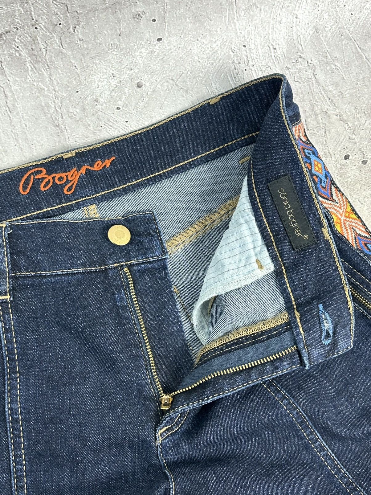 Bogner Sonia Bogner Patterned Strips Zip Pocket Blue Cotton Jeans Size 32" / US 10 / IT 46 - 10 Thumbnail