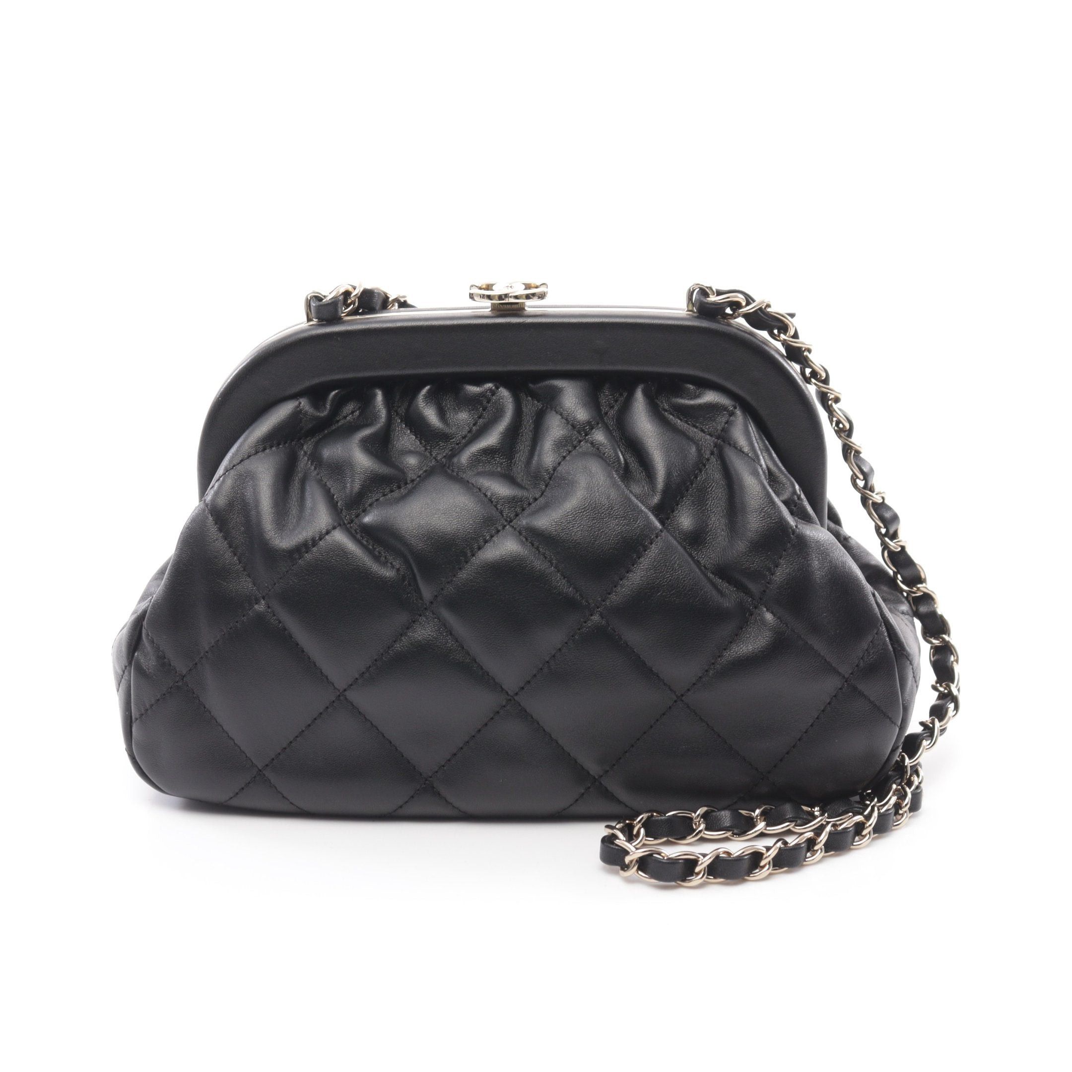 Chanel Matelasse Chain Shoulder Bag Leather Black Gold Hardware Clasp