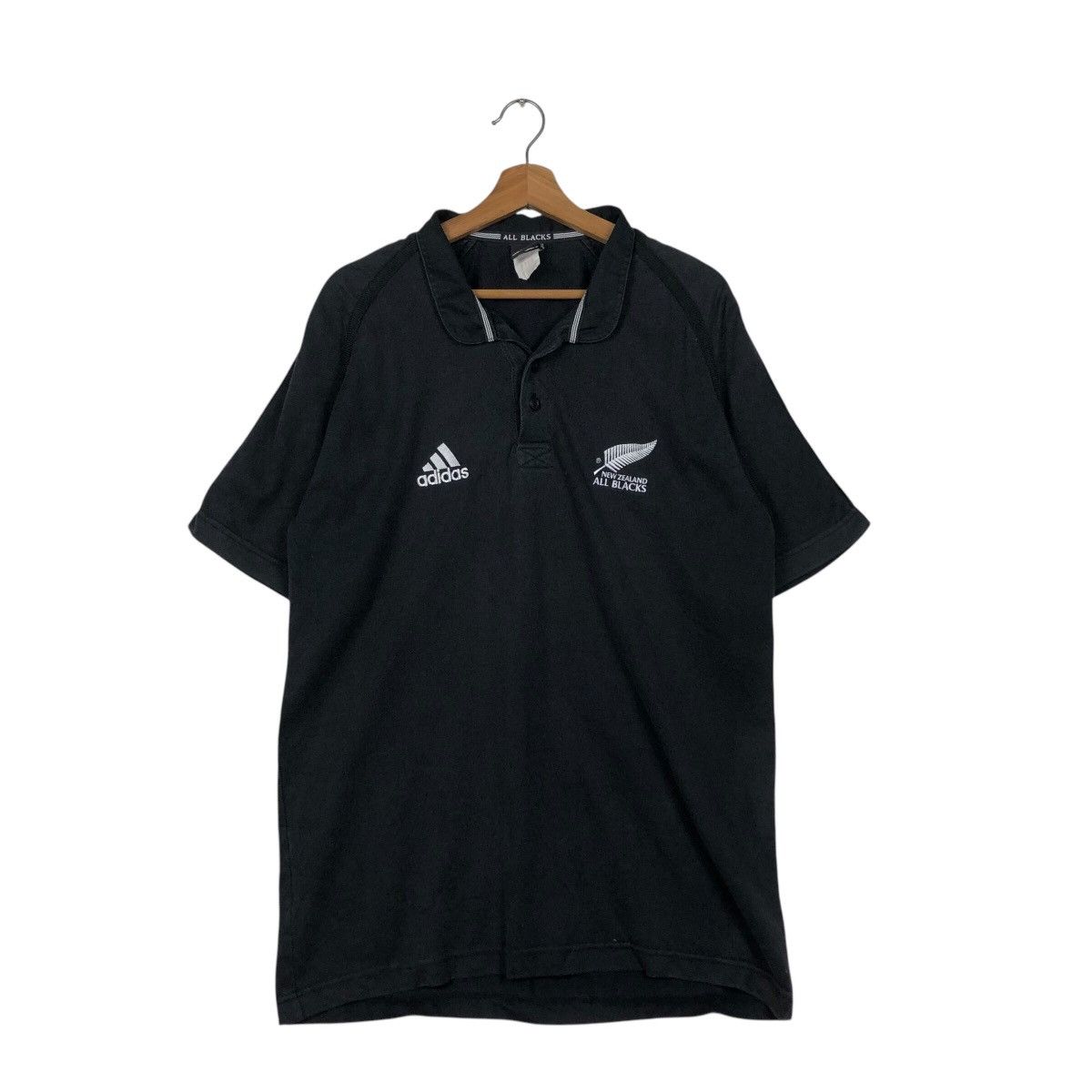 📌Vintage Adidas All Black Rugby Polo Collar Big Logo