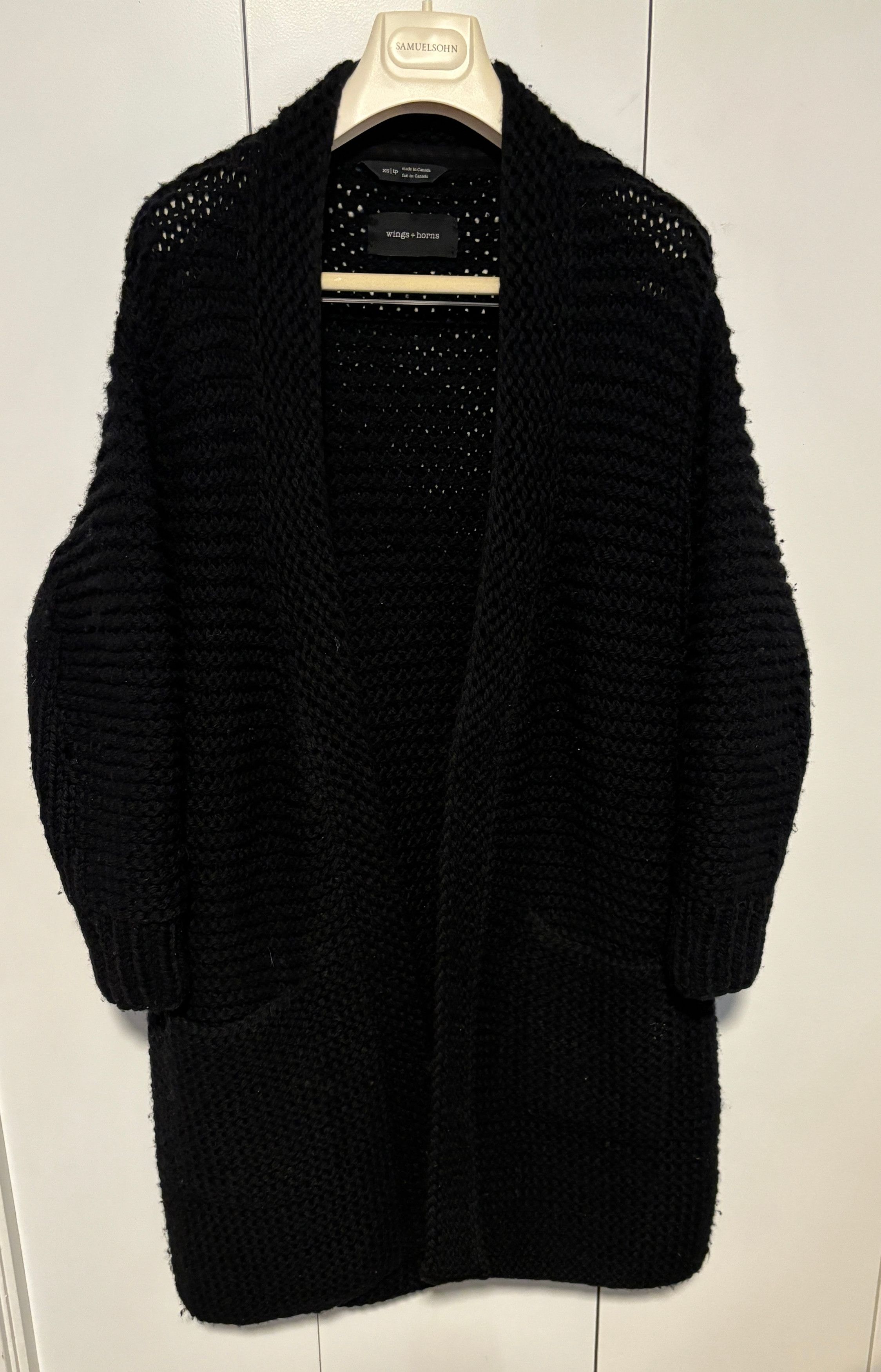 Wings + Horns Wings + Horns Peruvian Black Wool Handknit Cardigan XS-S Size US S / EU 44-46 / 1 - 3 Thumbnail
