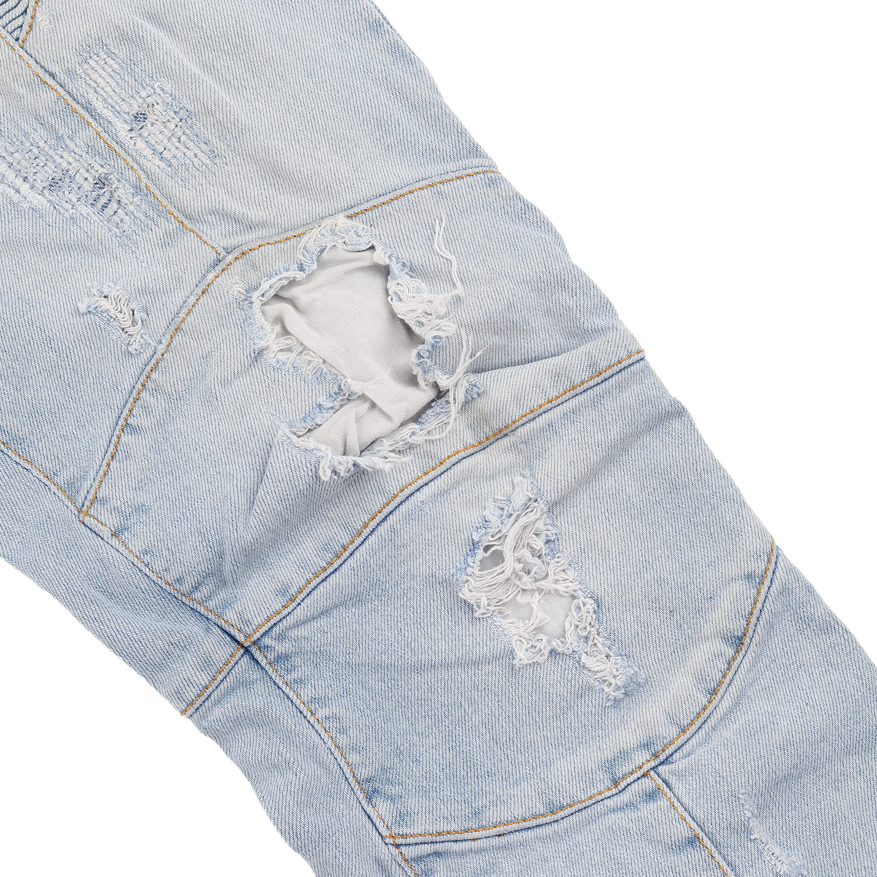Balmain Pierre Balmain Blue Denim Distressed Biker Skinny Jeans Size US 31 - 4 Thumbnail