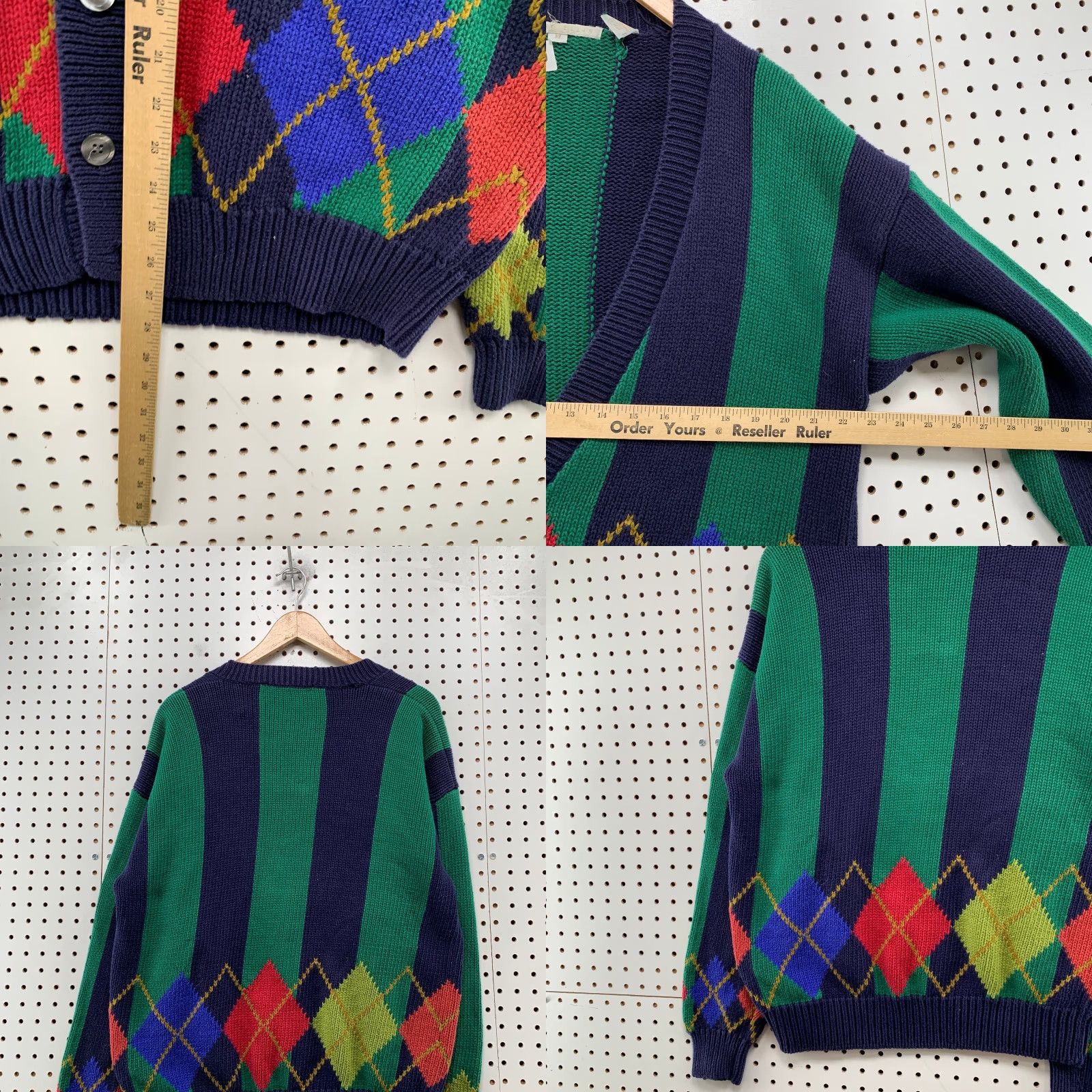 Perry Ellis Vintage Perry Ellis Cardigan Sweater Mens M Blue Green Argyle Golf 90s Size US M / EU 48-50 / 2 - 9 Thumbnail