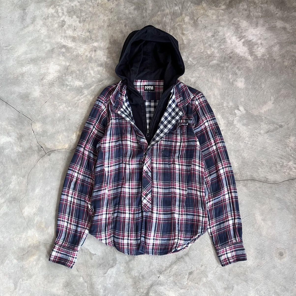 PPFM 2000s PPFM Vkei Style Double Layered Hooded Button up Shirt Size US M / EU 48-50 / 2 - 2 Thumbnail