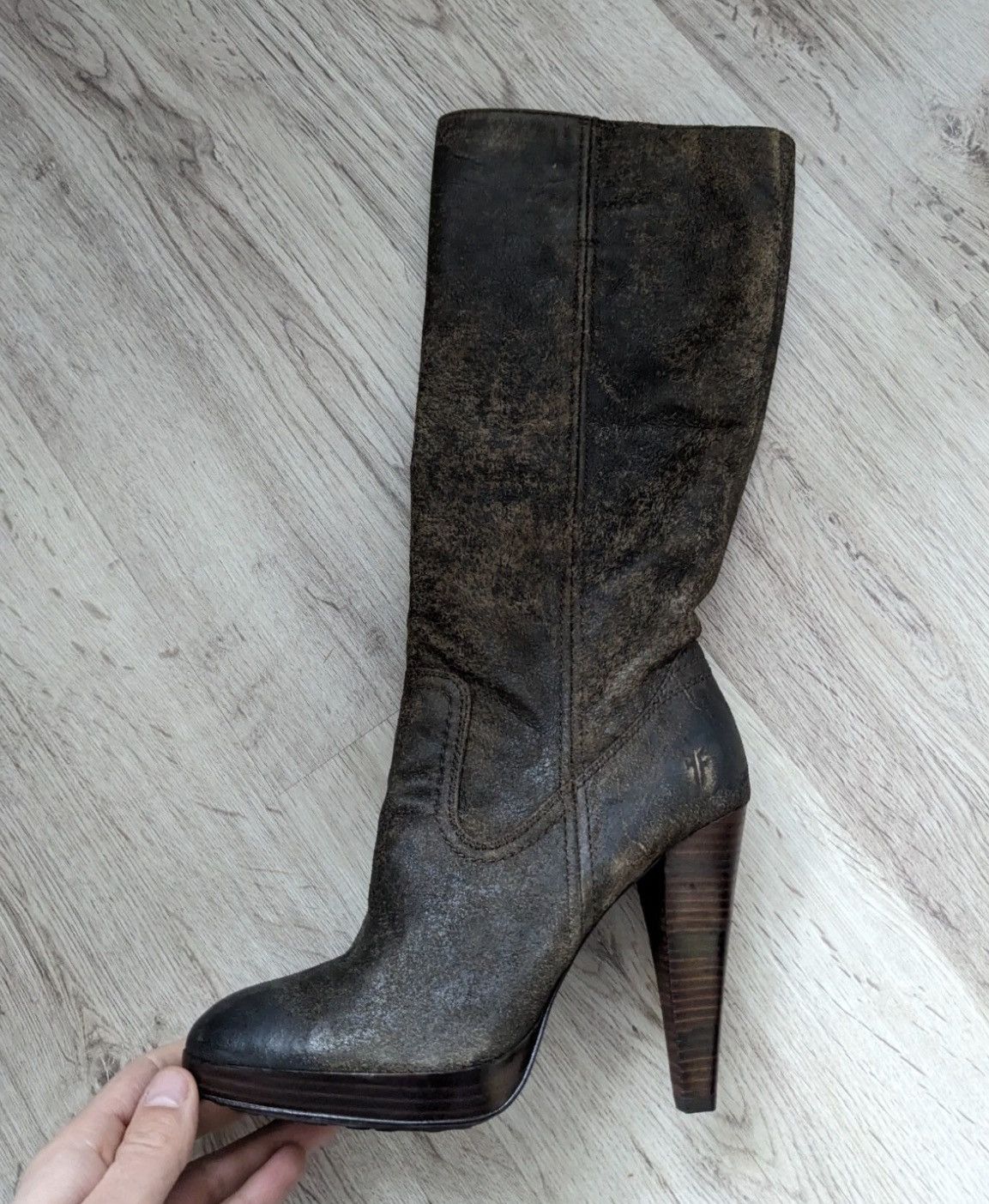 Frye Frye Womens Harlow Campus Knee High Heel Leather Tan Tall Size US 7 / IT 37 - 13 Thumbnail