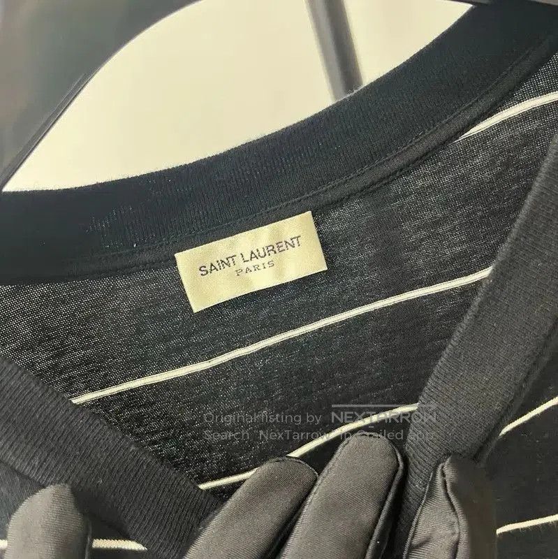 Yves Saint Laurent YSL Black Striped Cotton T-Shirt for Women . Size S / US 4 / IT 40 - 3 Thumbnail