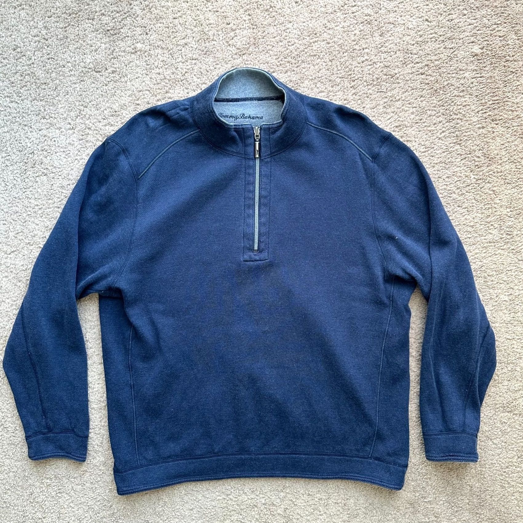 Tommy Bahama Tommy Bahama Sweater Mens Large 1/4 Zip Mock Neck Reversible Grey Blue Size US L / EU 52-54 / 3 - 3 Thumbnail