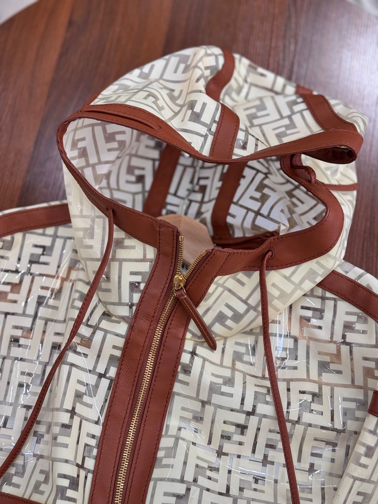 Fendi FENDI SS22 Logo Leather Panel Hooded Women's Brown Jacket Size M / US 6-8 / IT 42-44 - 7 Thumbnail