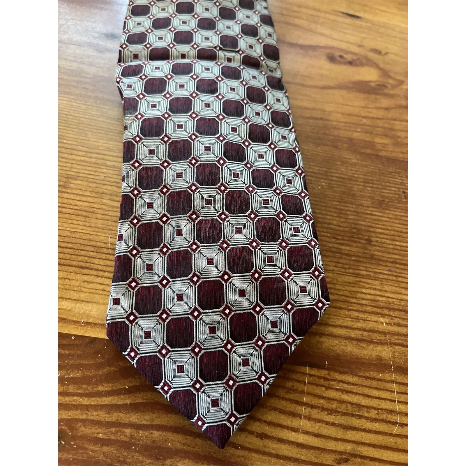 Stafford Stafford Men’s Silver Red Silk Geometric Abstract Necktie Size ONE SIZE - 2 Thumbnail