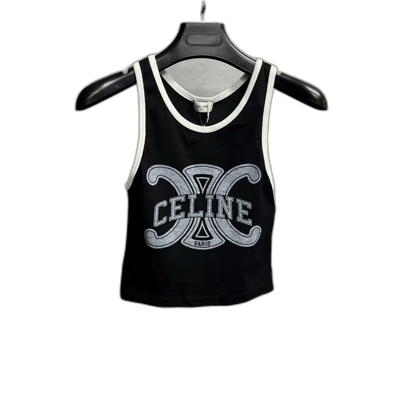 Celine Celine Black Logo Print Crop Tank Top Size M / US 6-8 / IT 42-44 - 1 Thumbnail