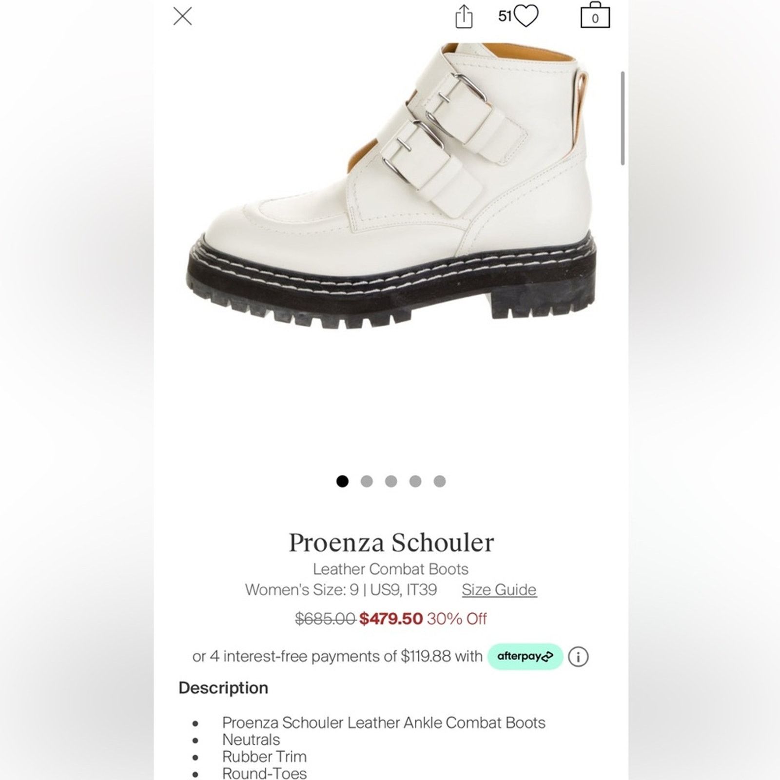 Proenza Schouler Proenza Schouler White Leather Ankle Combat Boots 37.5 $900 Size US 7 / IT 37 - 10 Thumbnail