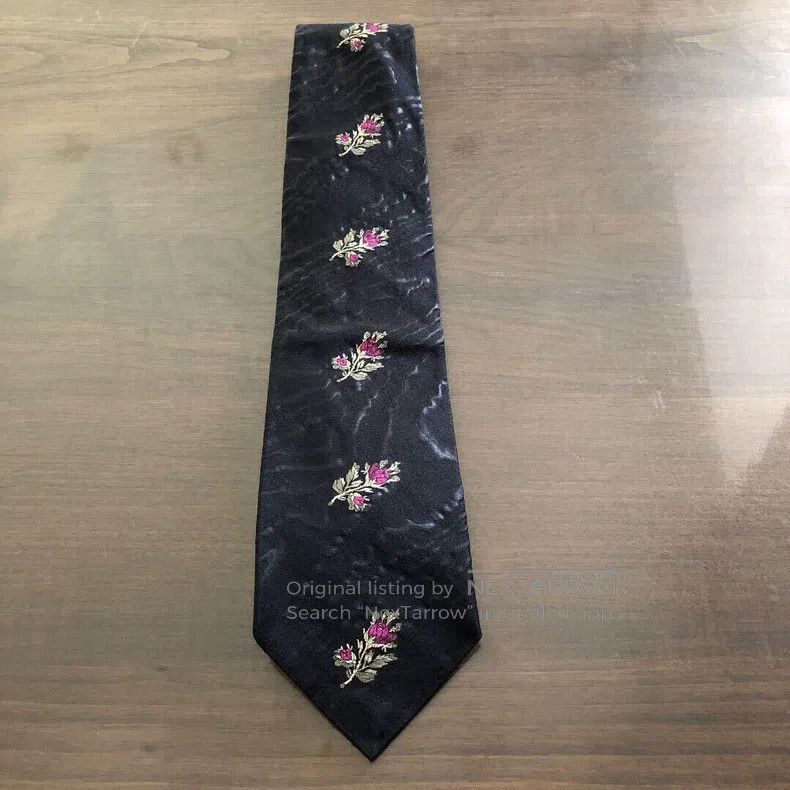 Dries Van Noten Dries Van Noten Embroidered Water Wave Pattern Silk Tie Size ONE SIZE - 7 Thumbnail