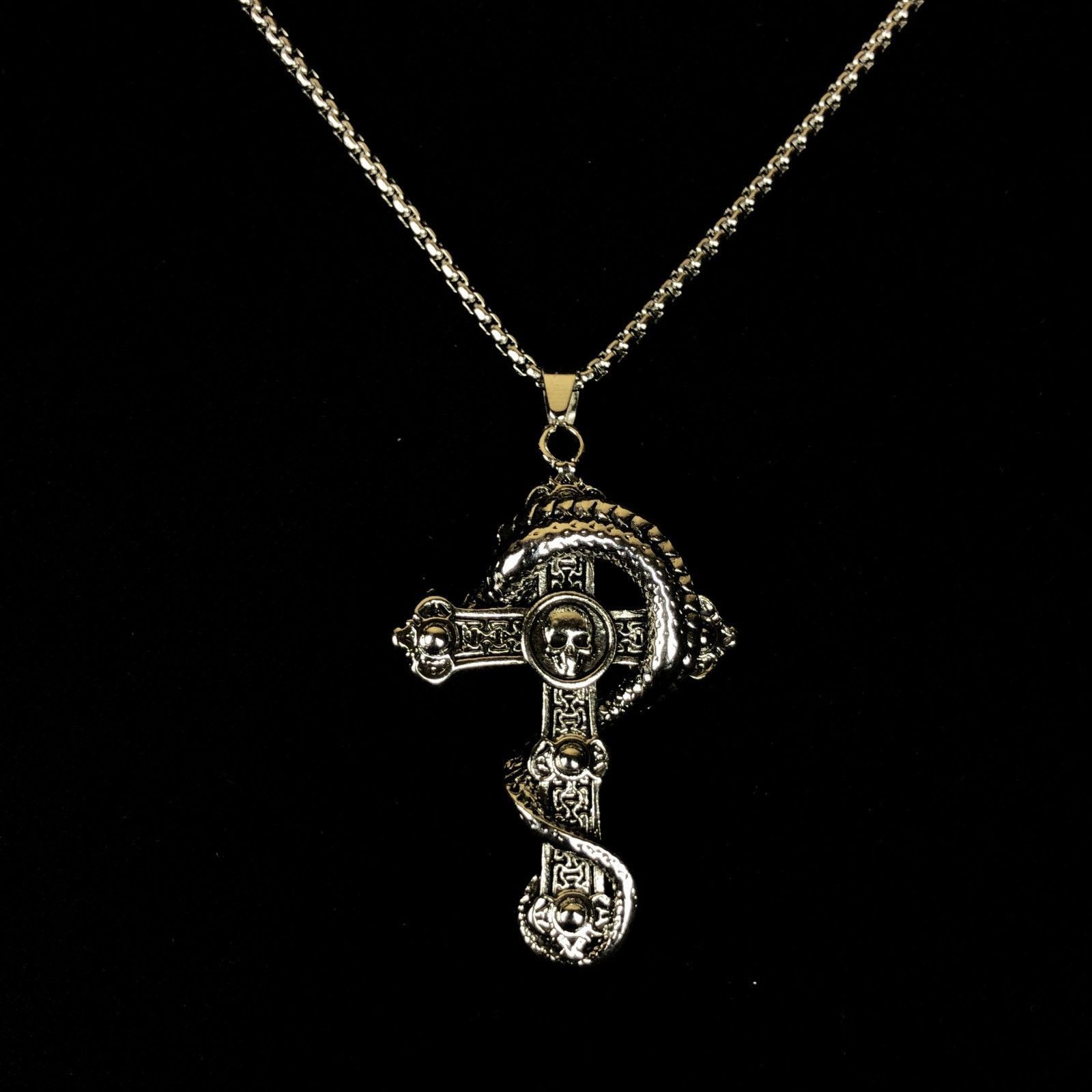 Jewelry Dragon Skull Cross Necklace Punk Chain Size ONE SIZE - 4 Thumbnail