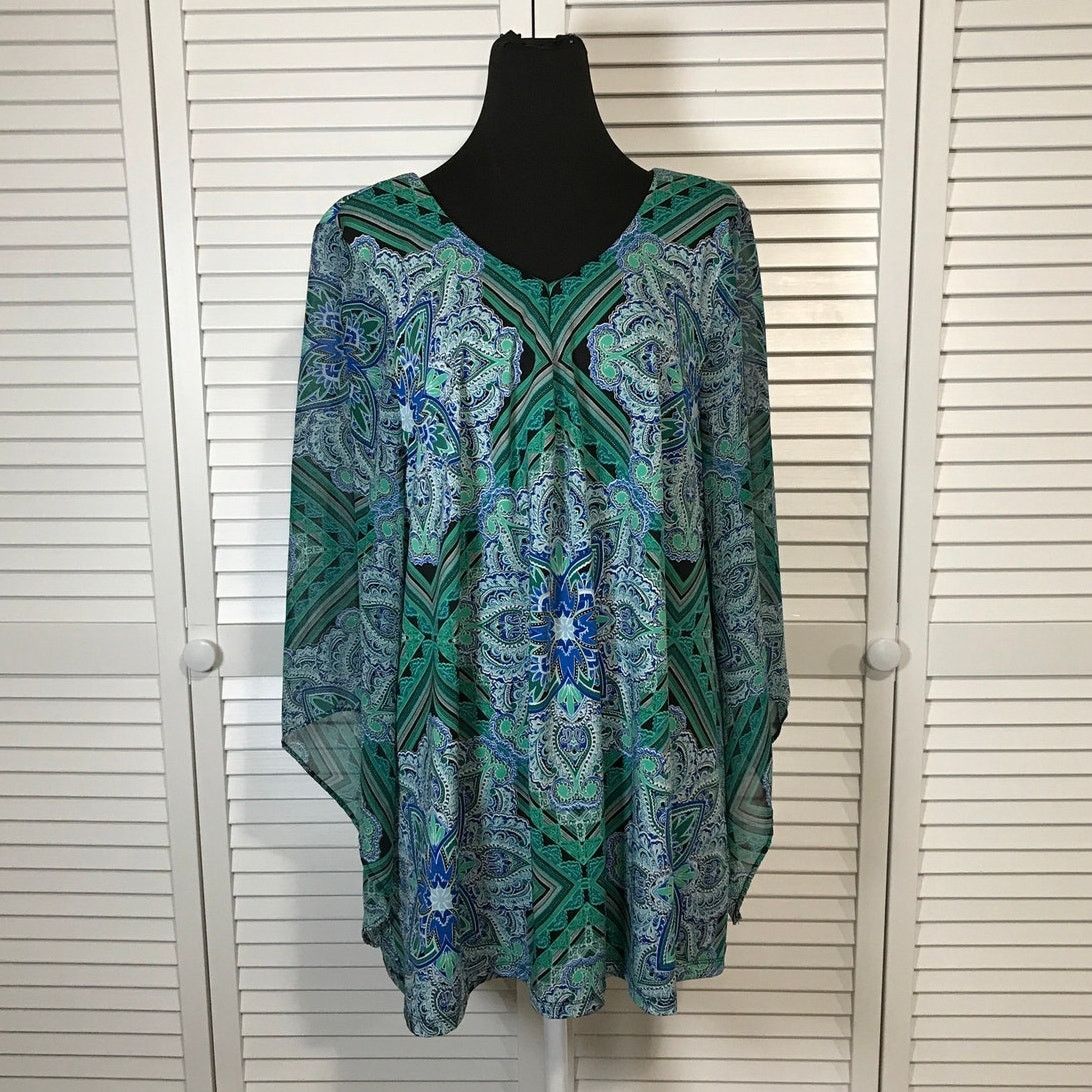 Other Roz & Ali Boho Paisley Sheer Butterfly Flowy Tunic Blouse 2X Size XXL / US 16-18 / IT 52-54 - 1 Thumbnail