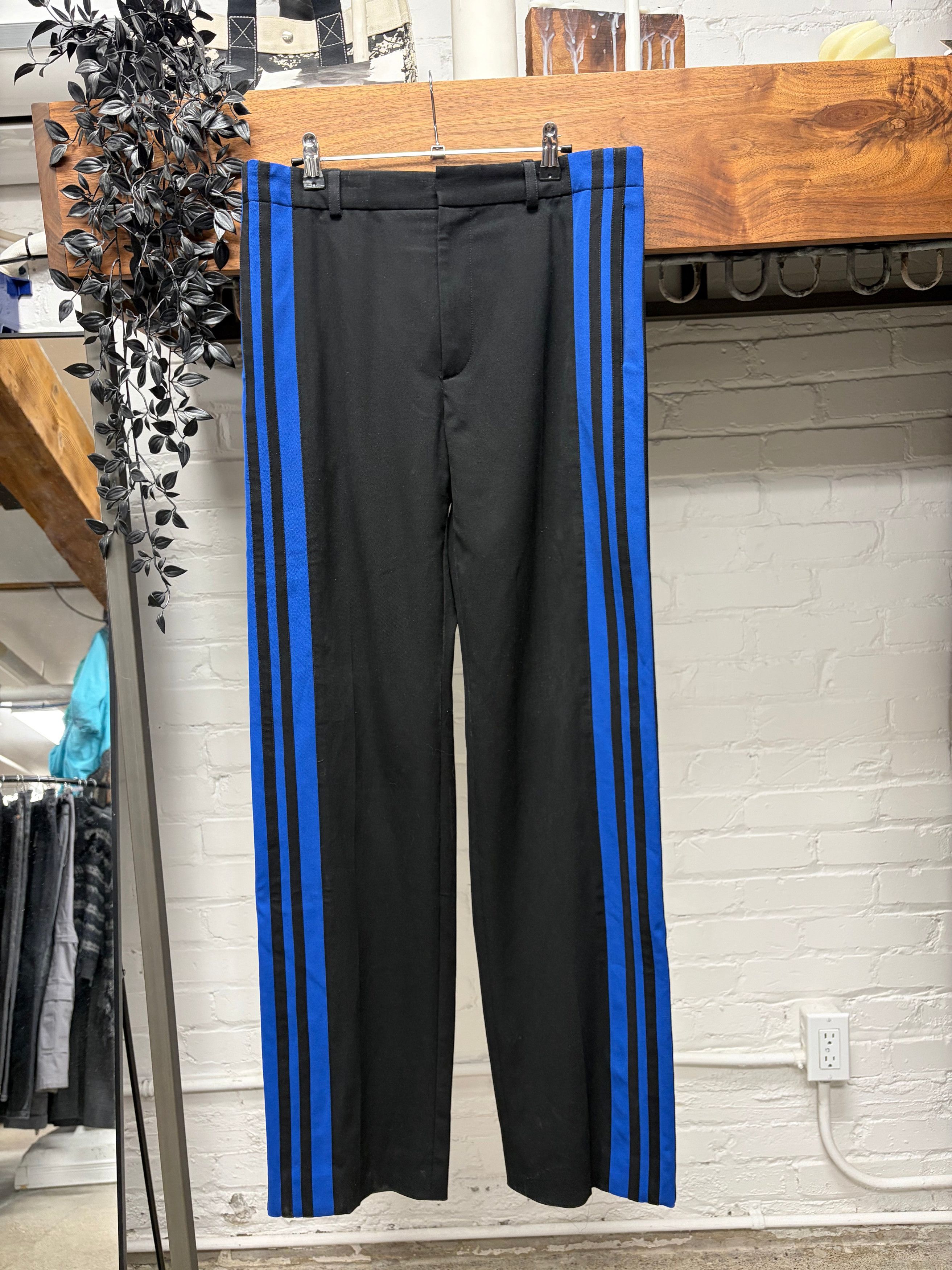 Balenciaga SAMPLE Balenciaga Black/Blue Striped Side Seam Straight Leg Trousers Size US 32 / EU 48 - 1 Thumbnail