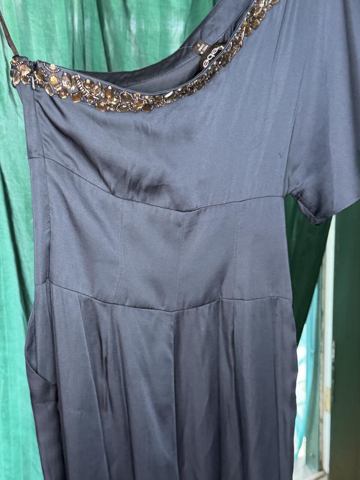 Bebe Bebe NWT Jeweled One Should Satin Jumpsuit Navy/ Size 2 Size 26" / US 2 / IT 38 - 5 Thumbnail