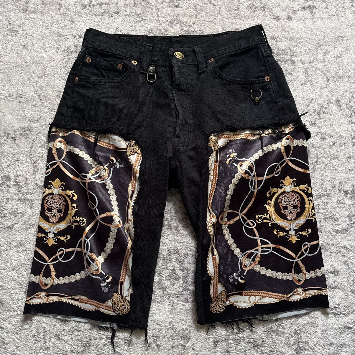 Obelisk Obelisk Silk Skull Insert Denim Jorts Black | Size 28 Size US 28 / EU 44 - 1 Thumbnail