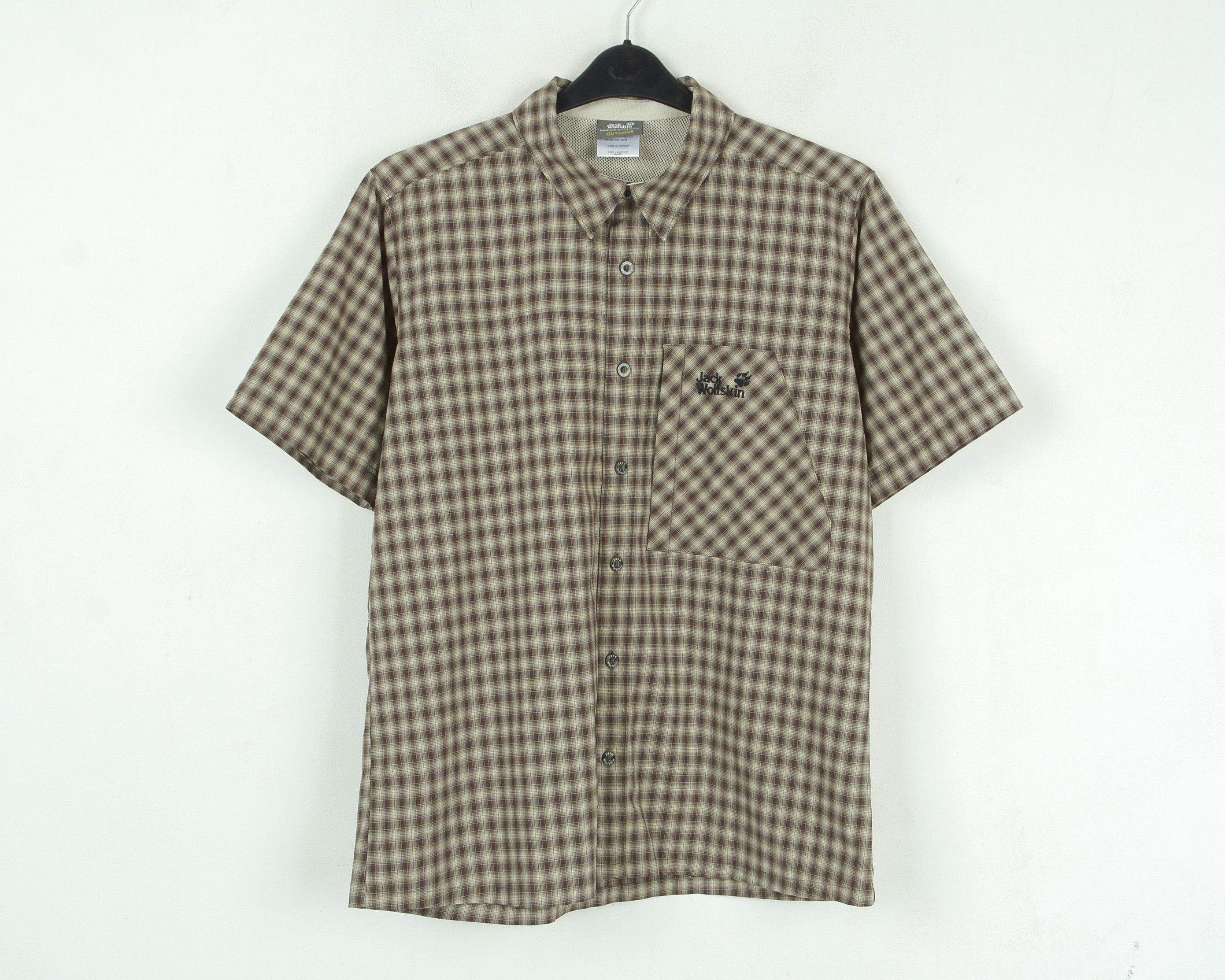 Jack Wolfskin Casual Shirt M Checked Short Sleeved Outdoor Hiking Brown Size US M / EU 48-50 / 2 - 1 Thumbnail