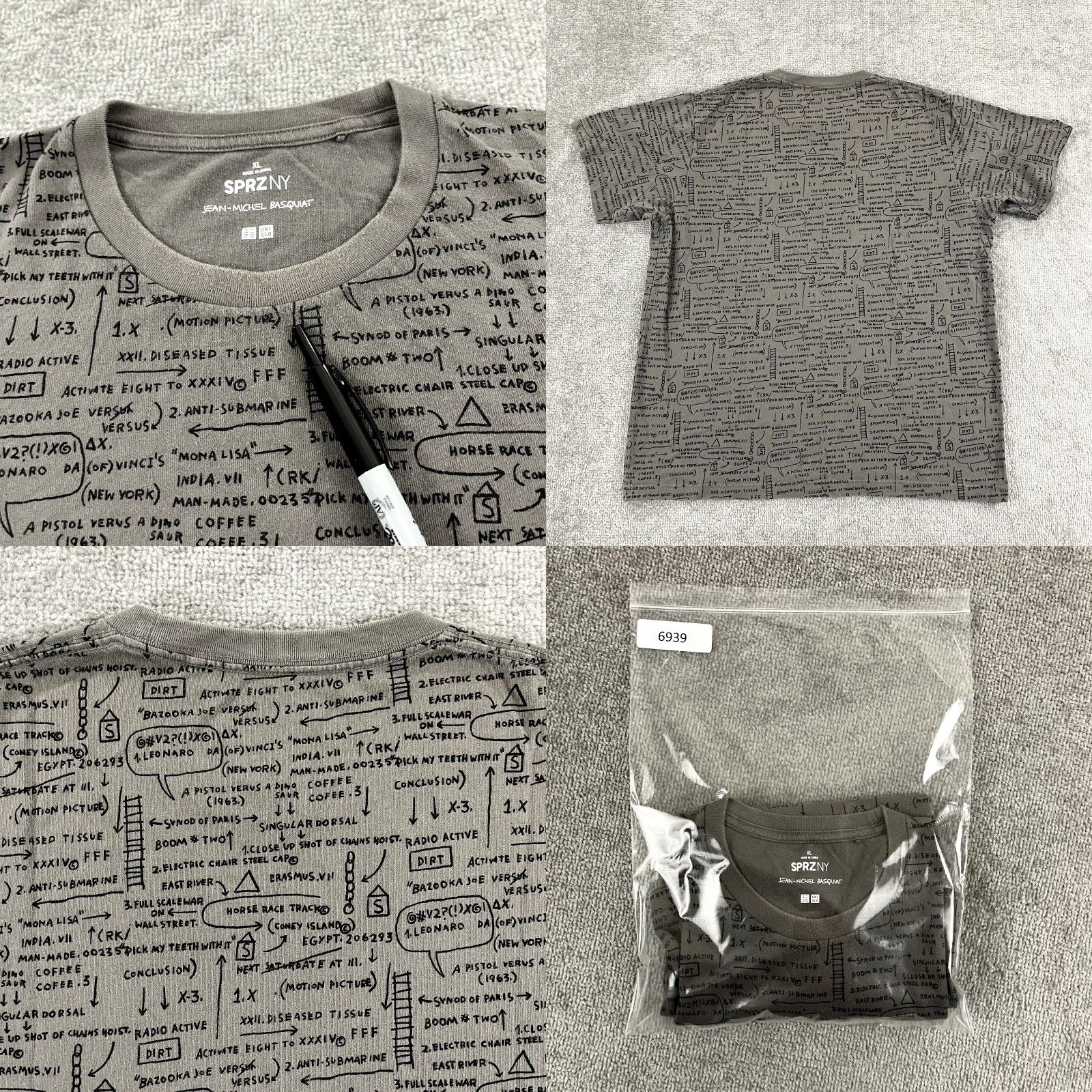 Uniqlo VINTAGE Uniqlo Men’s Short Sleeve T-Shirt XL Gray Jean Michel Basquiat Artist Graphic All Over 2010s Clothing Size US XL / EU 56 / 4 - 8 Thumbnail