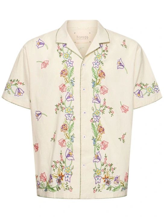 HARAGO o1lsvrm0425 Flower Embroidered S/S Shirt in Off White Size US XS / EU 42 / 0 - 1 Thumbnail