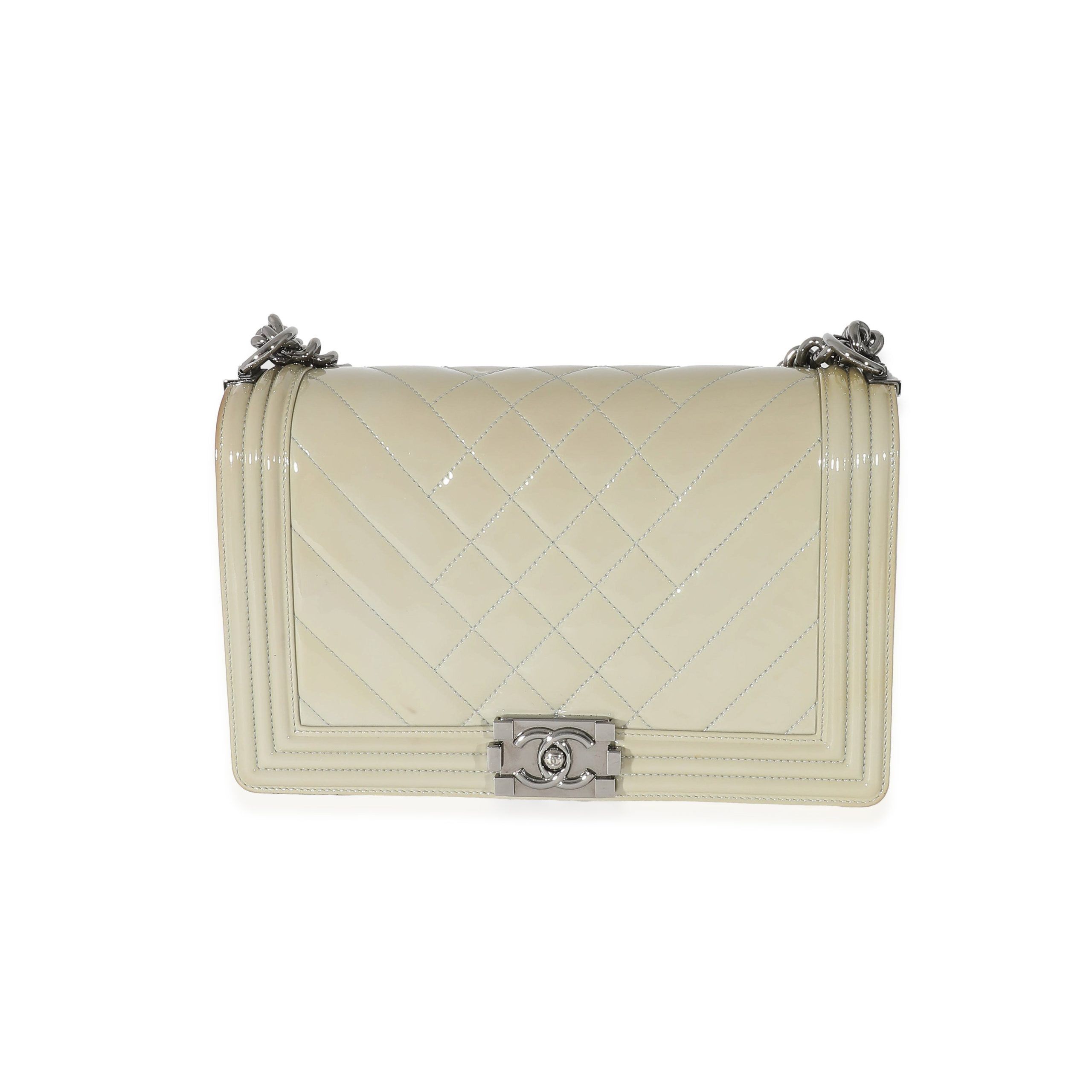 image of Chanel 14P Grey Patent Mix Quilted New Medium Boy Bag, Women's